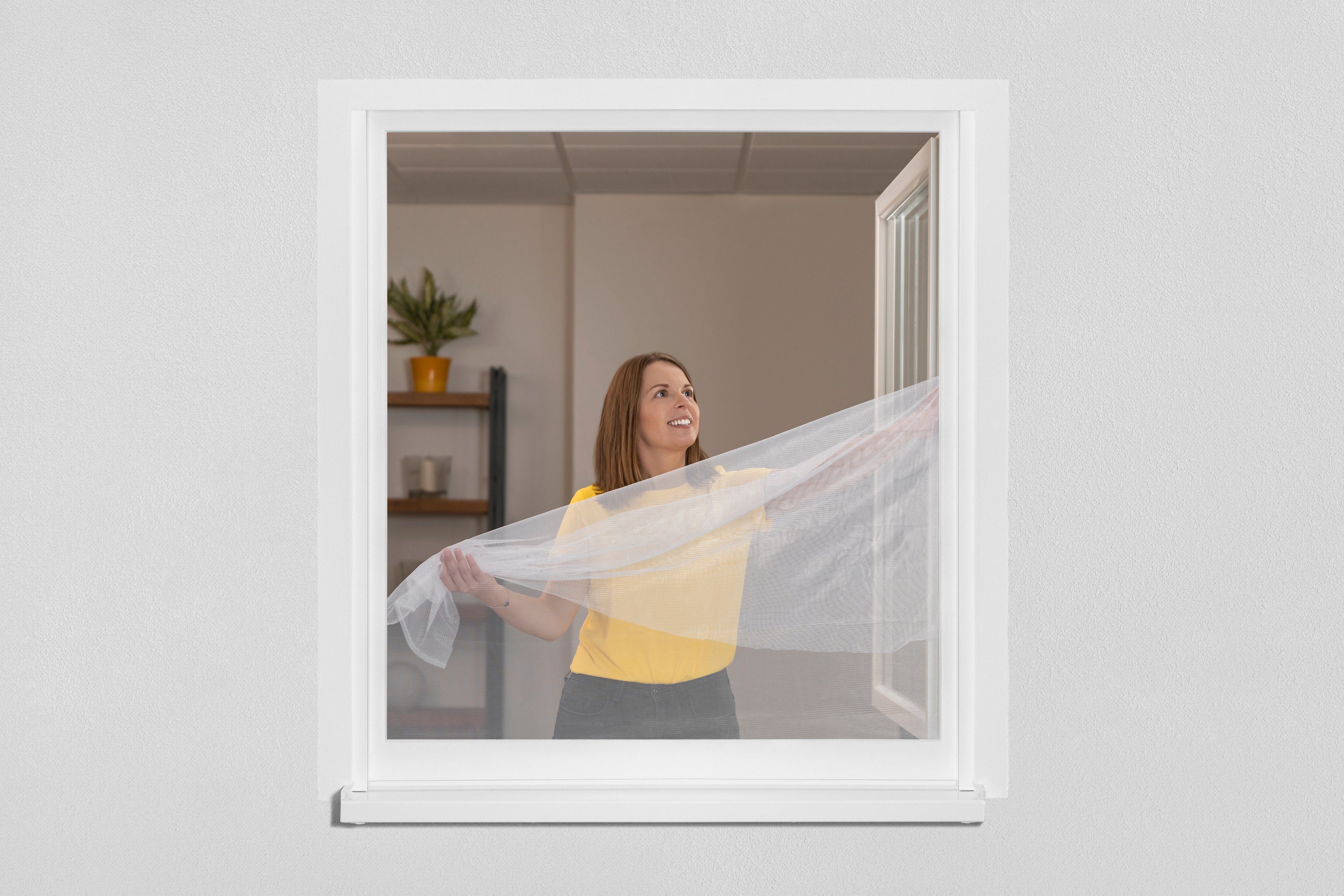 Klettband, für ohne cm, 50714, SCHELLENBERG bohren, mit weiß Fenster, Fliegengitter-Gewebe 130x150
