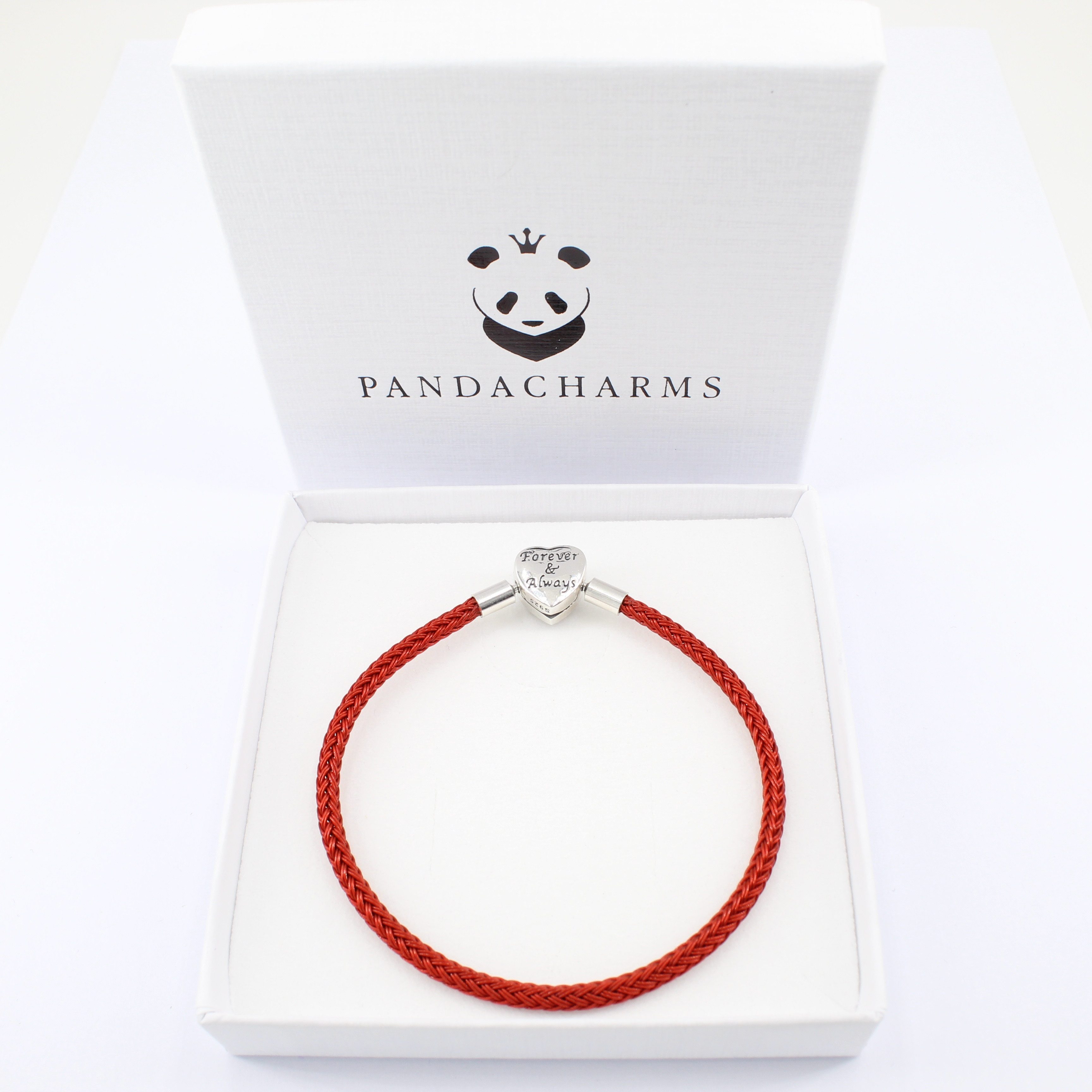 PANDACHARMS Charm-Armband Rotes Charm Armband Forever & Always Herz, 16-21cm, Verschluss Silber