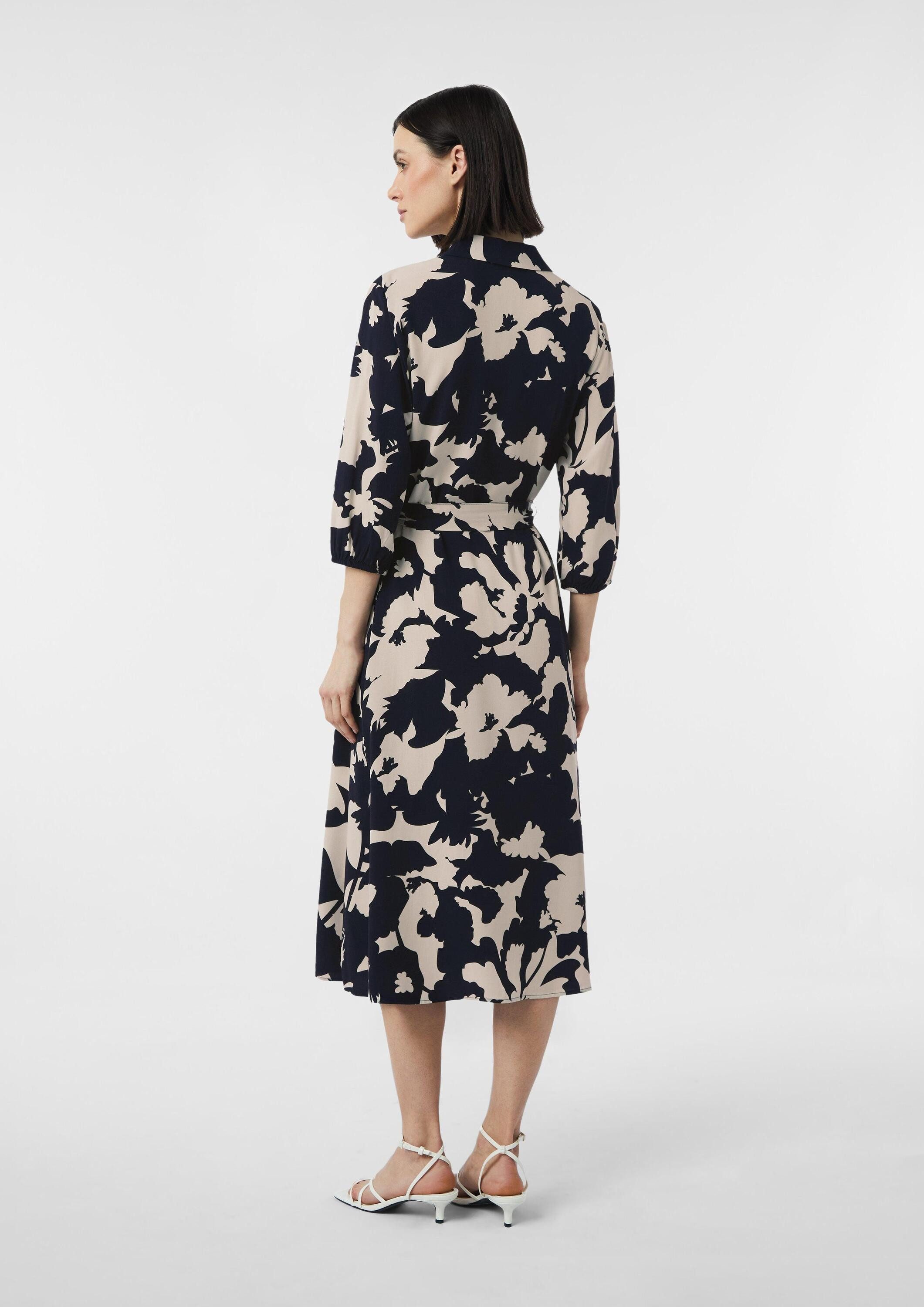 comma Midikleid Kleid Hemdblusenkleid in Midilänge mit Bindegürtel