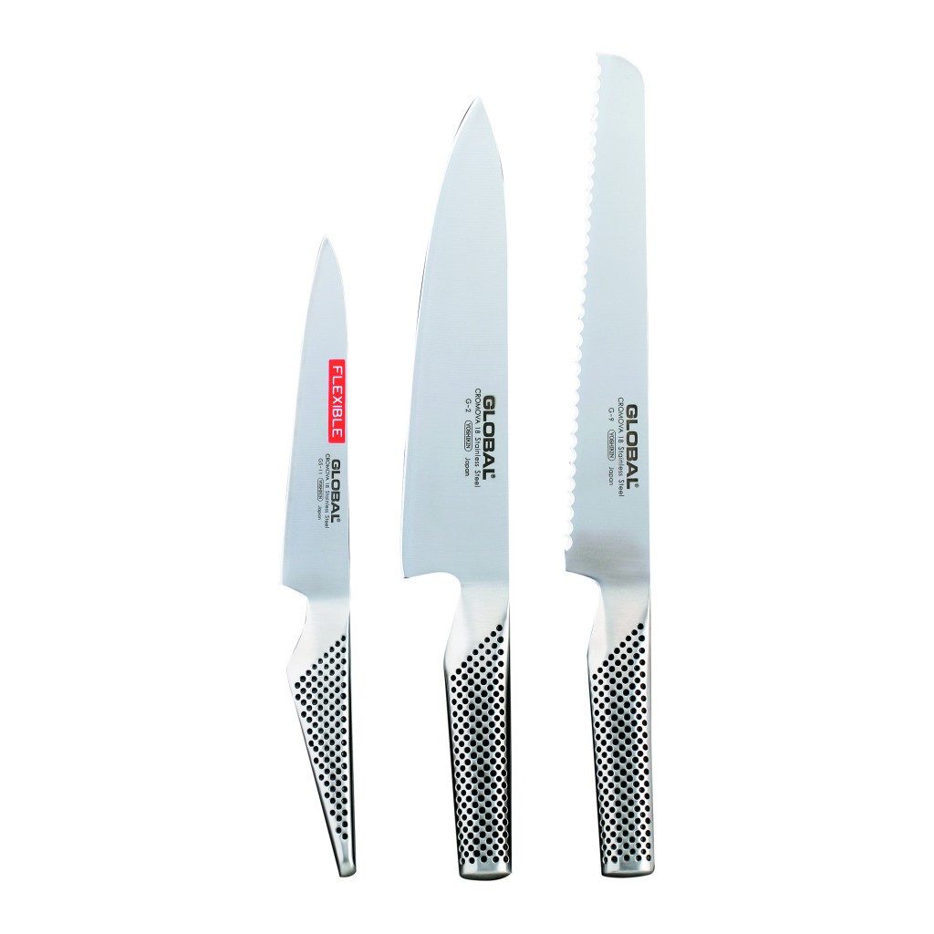 GLOBAL Messer-Set Messerset G-9211: Kochmesser + Brotmesser + kleines Filitiermesser (Spar-Set, 3-tlg)