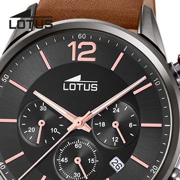 Lotus Quarzuhr Lotus Herrenuhr Khrono Armbanduhr Leder, (Analoguhr), Herren Armbanduhr rund, groß (ca. 43mm), Edelstahl, Luxus