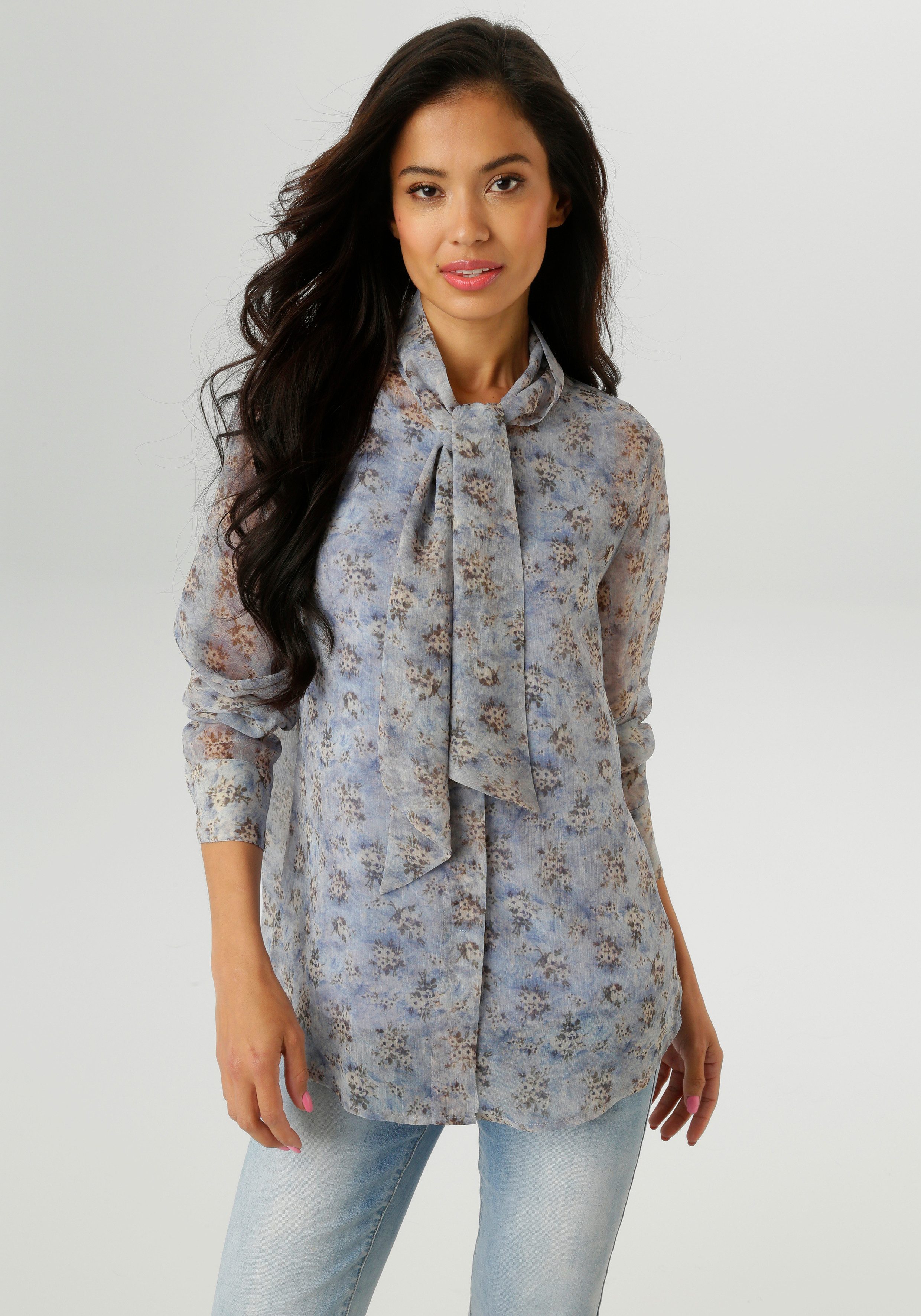 Aniston SELECTED Langarmbluse mit Schluppe und minimalen Blümchenmuster günstig online kaufen