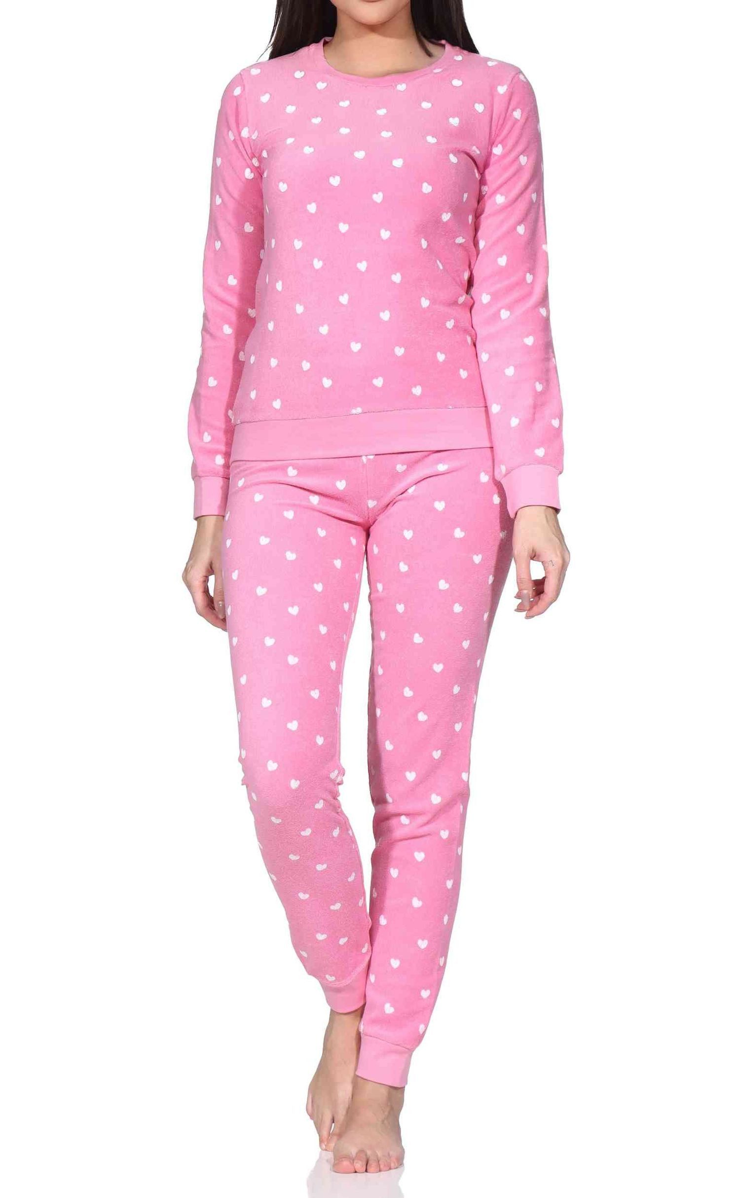 Normann Pyjama Normann Damen Frottee Pyjama in Tupfenoptik - auch in Übergrößen