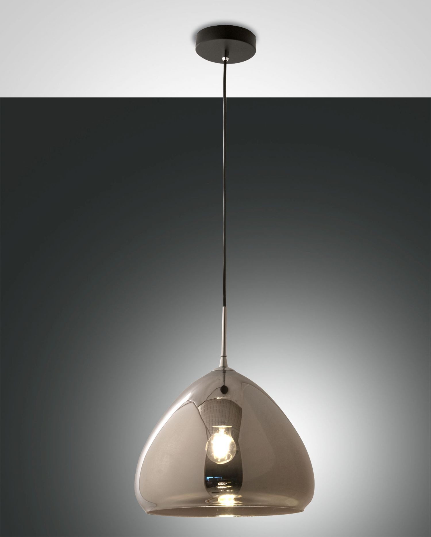 Licht-Erlebnisse Pendelleuchte SELUN, ohne Leuchtmittel, Metall Glas E27 D: 35 cm rund H: max. 200 cm Schwarz Chrom Modern