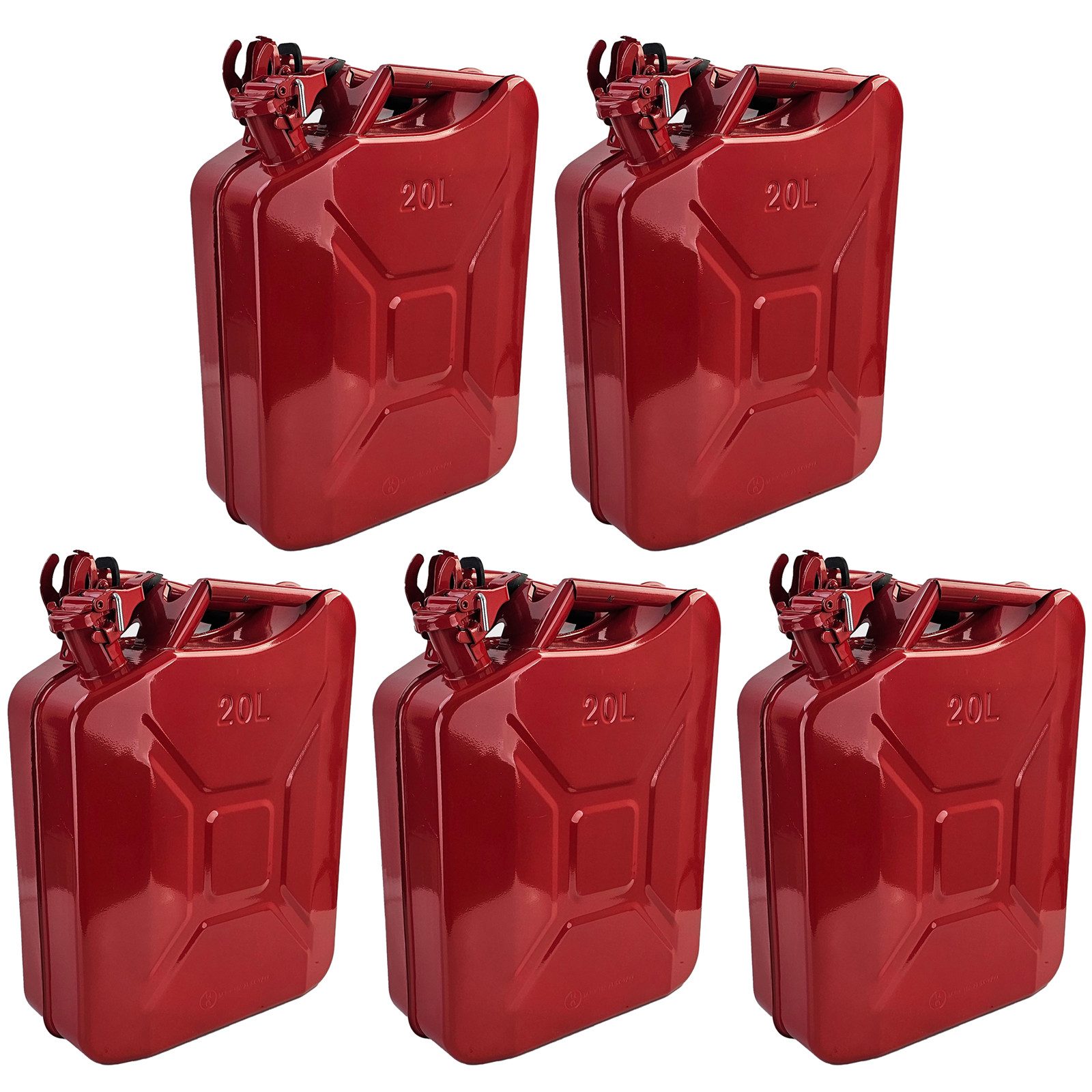RAMROXX Benzinkanister 5x 20L Metallkanister Kraftstoff Benzin Diesel mit Einfüllstutzen Rot