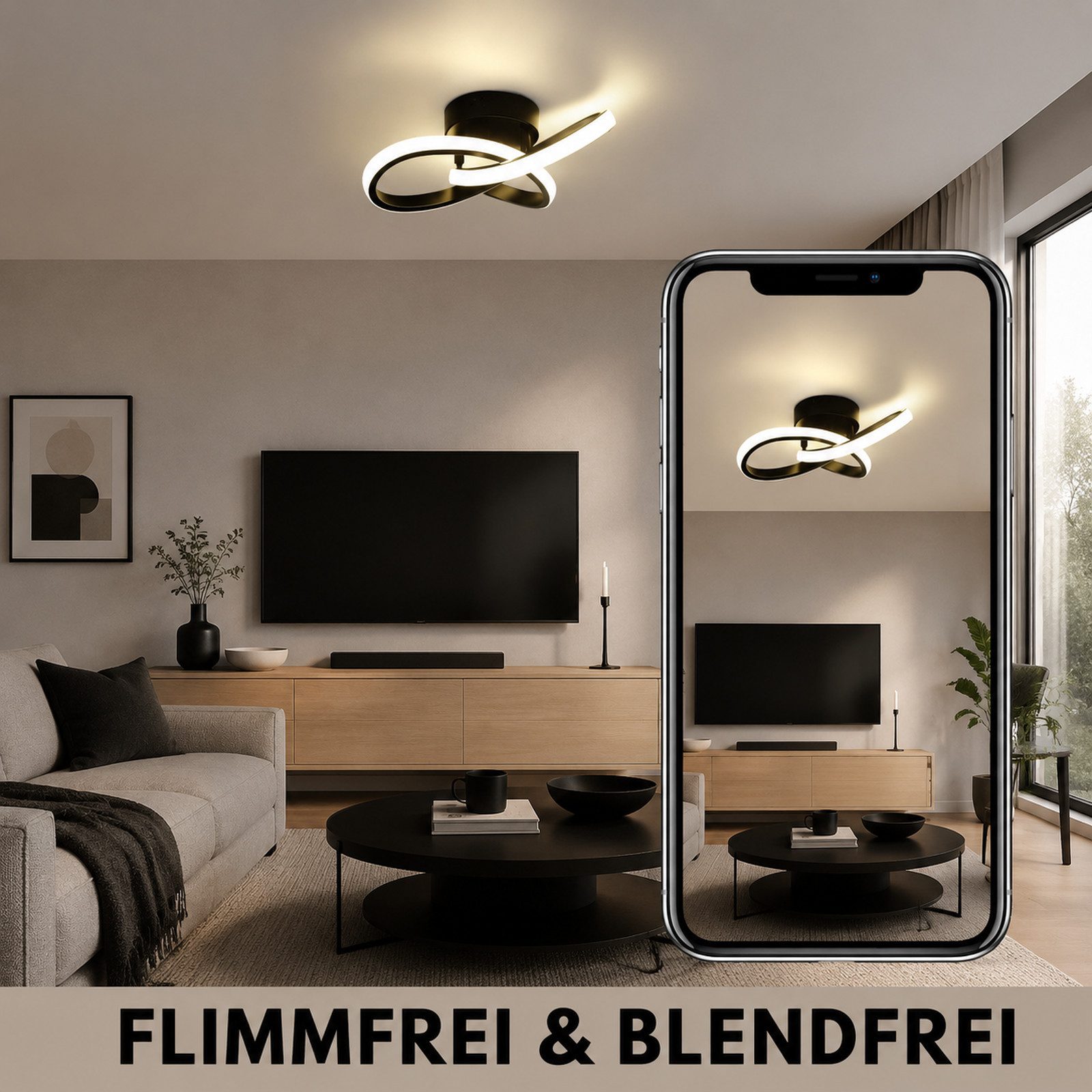 Nettlife LED Deckenleuchte Modern Schwarz/Weiß 24cm Schlafzimmer Augenschutz Deckenlampe, LED fest integriert, Warmweiß 3000K, Augenschutz,Einfache Installtion  – Bild 5 von 5