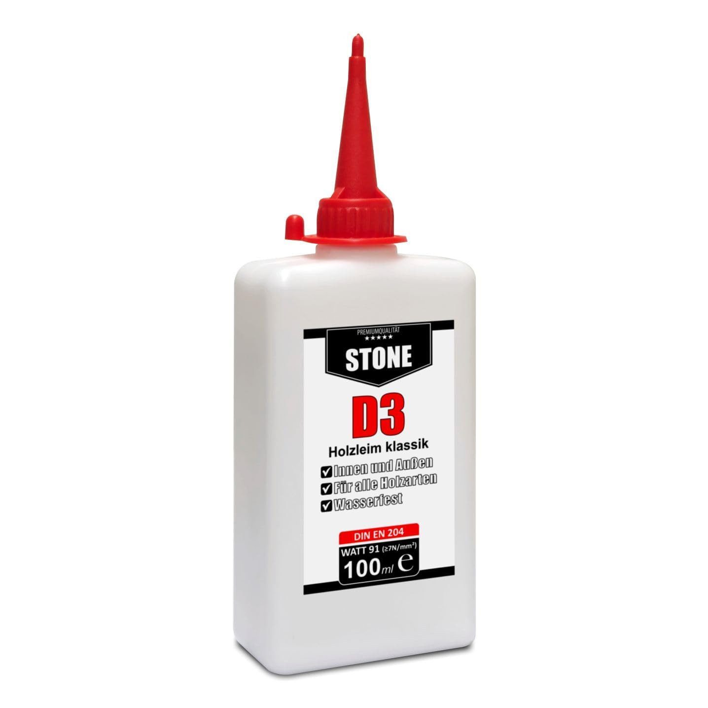 STONE Klebstoff D3 - Holzleim Klassik - PVAc Dispersionsleim Holz Kleber, 100 ml D3 Holzleim – für Möbelbau, Reparaturen & Holzverklebungen