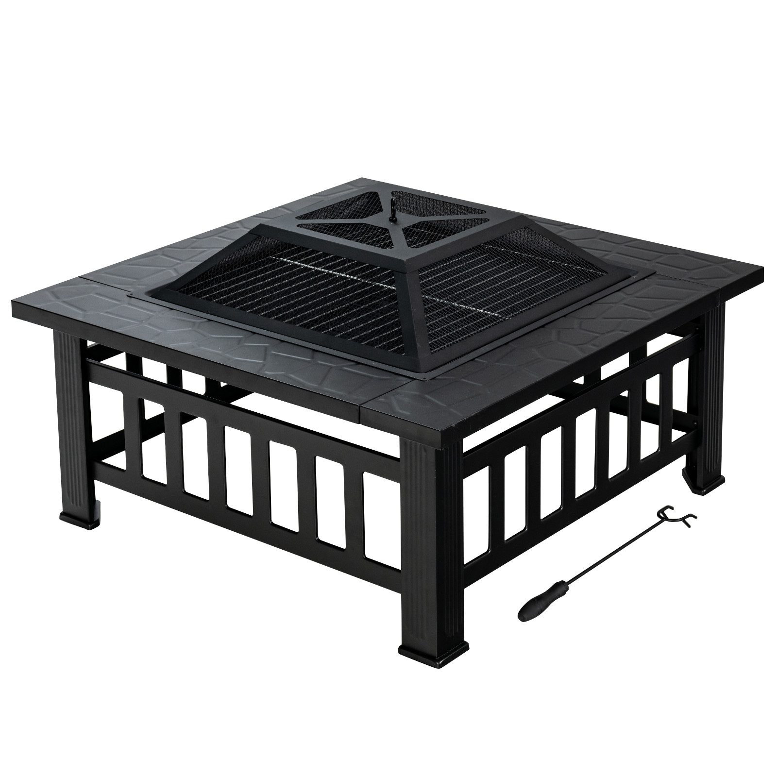 COSTWAY Feuerschale, 81x81cm, mit Grill, Deckel, Решетки,Rost, Schürhaken