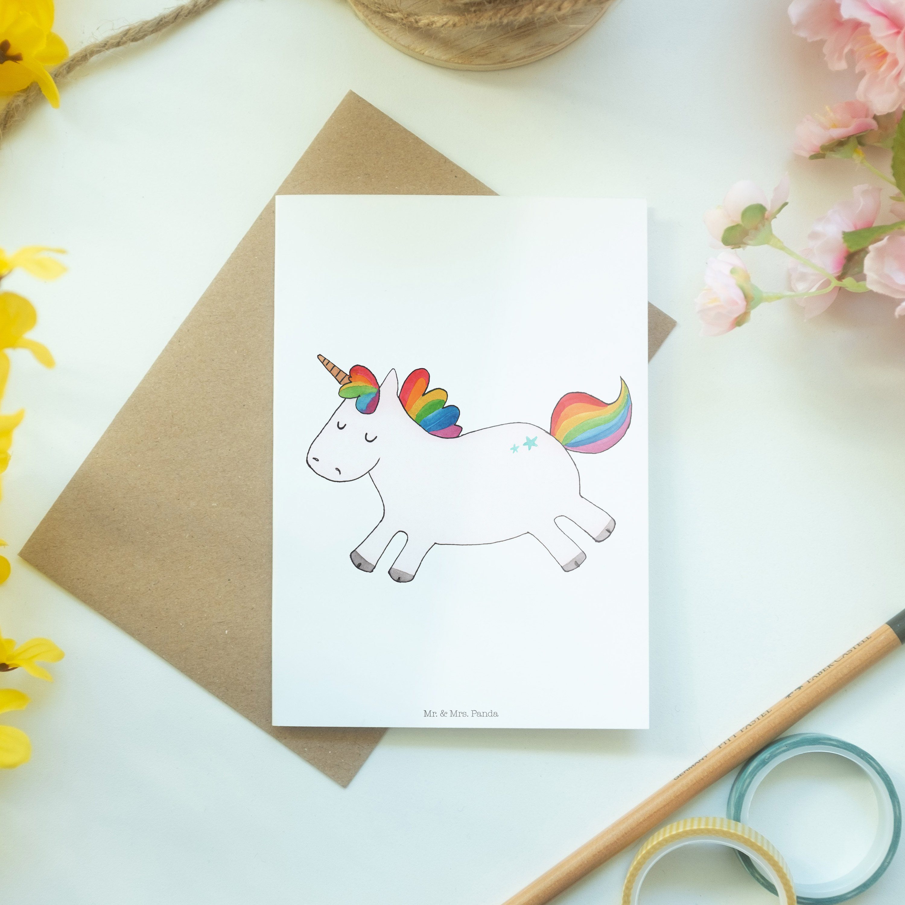 Mr. & Mrs. Geschenk, Grußkarte Geburtstagskarte - Happy Panda Einhorn Glückwunschkarte, - Weiß