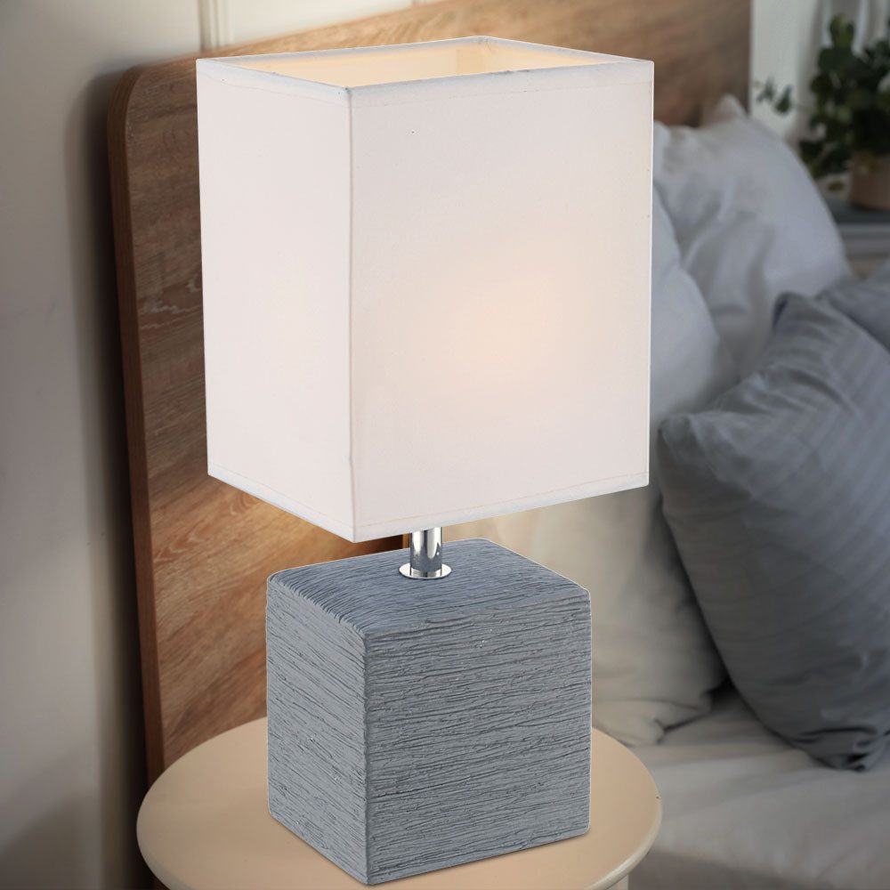 GLOBO LIGHTING LED Tischleuchte, Leuchtmittel inklusive, Warmweiß, LED Tischleuchte Keramik grau Tischlampe Textilschirm weiß Höhe 29 cm