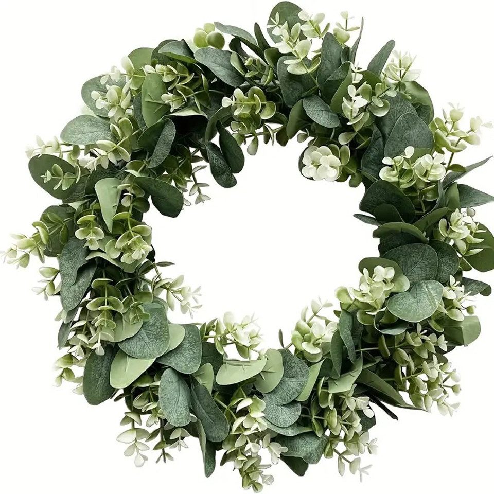 Kunstkranz Eukalyptus-Kranz für die Haustür, Osterkranz Haustür 45/35cm, Minicloss, Türkranz Ganzjährig, Kranz Dekorative Blumenkranz