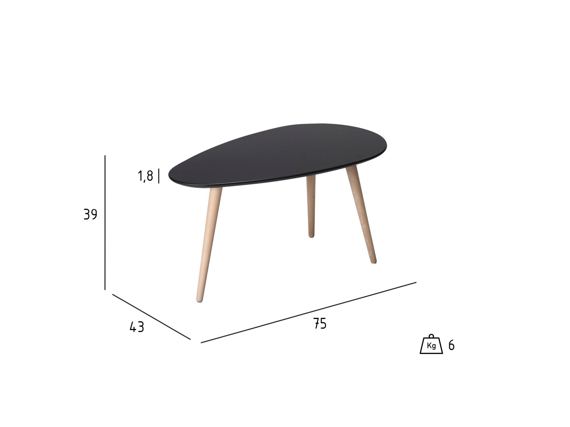 FAME Wohnzimmertisch in matt schwarz von EBUY24 - Maße