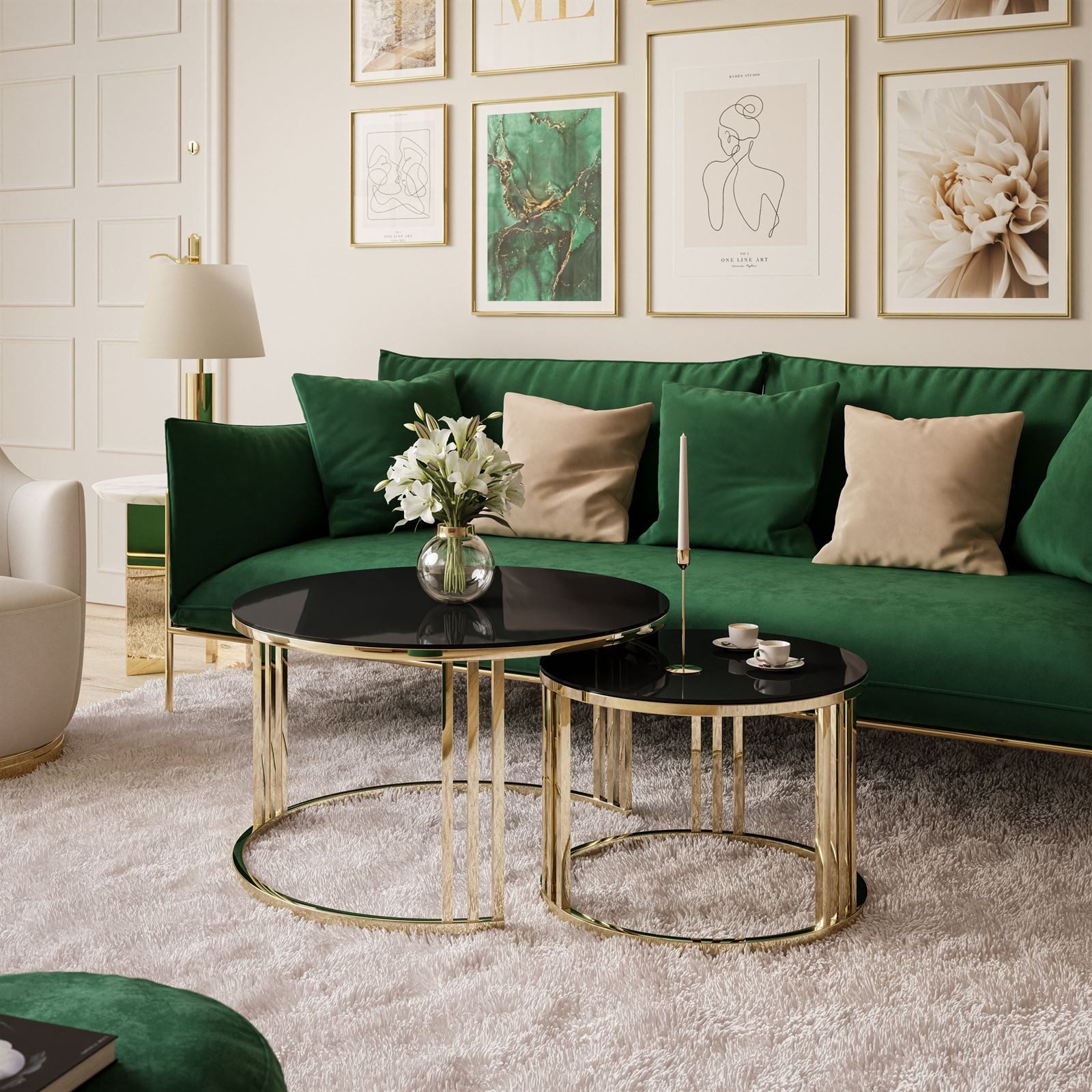 Lookway Couchtisch LORI 2in1 GLASS runder Couchtisch mit gold chrom Gestell günstig online kaufen