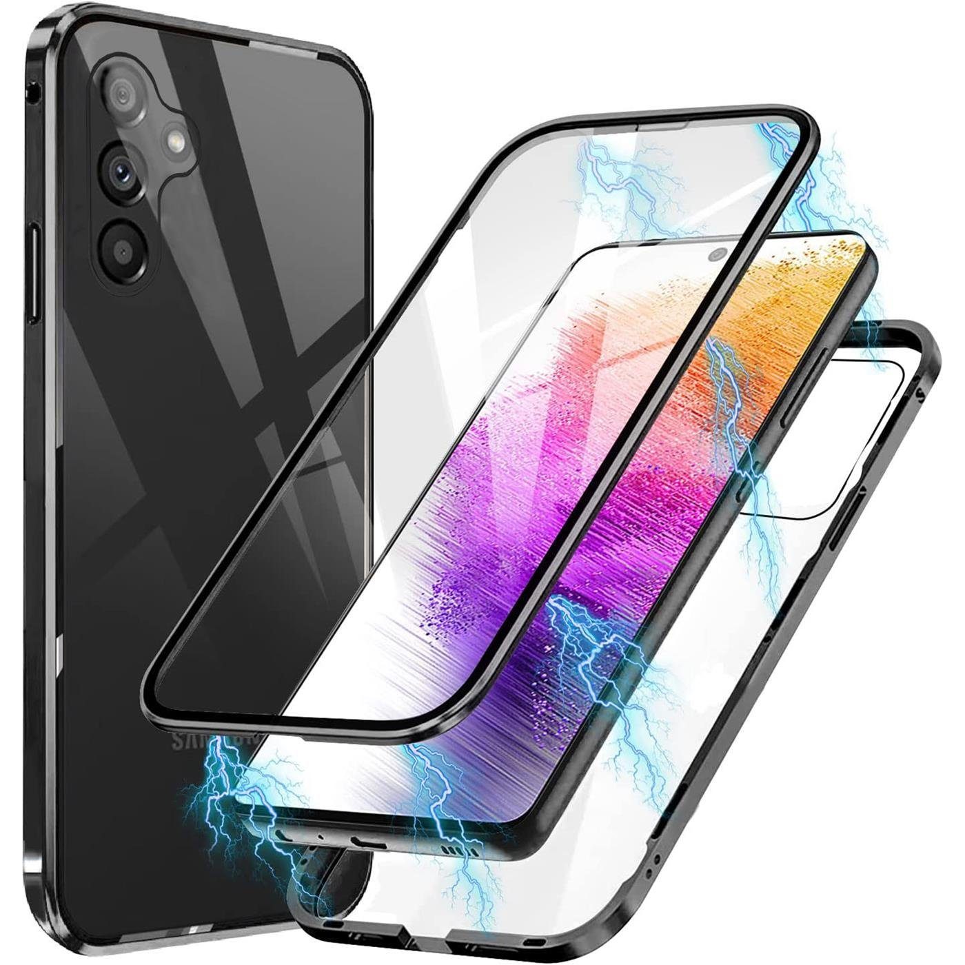 CoolGadget Handyhülle Metall Magnet Handy Case für Samsung Galaxy A14 5G 6,8 Zoll, Hülle 360 Grad Schutz Cover Gehärtetes Glas für Samsung A14 5G