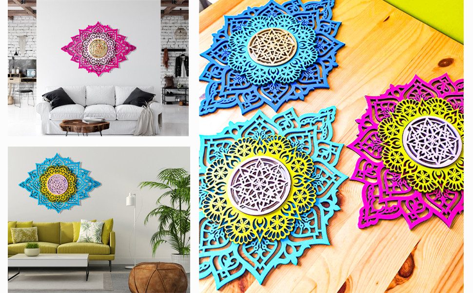 ORNAMENTI Wanddekoobjekt 3D MANDALA, Grosse moderne boho Wanddeko, Holz, 3 Schichten, Spiegel (moderne Deko Anhanger, Yoga Wandsculptur, Holzbild, stilvolle Wanddekoration, Wandpaneel, Ornament, geschnitz Wandrelief), Verzierung fur Zuhause, Wohnzimmer, Schlafzimmer, Wandkunst, 5 Größen