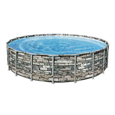 Bestway Rundpool Power Steel Frame Pool 610 x 132 cm Komplett-Set mit Filterpumpe (Komplett-Set)