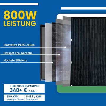 EPP.Solar Solaranlage 800W/800W Flexible Balkonkraftwerk inkl. 4x 200W Flexible Solarmodule, Monokristalline, (Komplettset mit DEYE 800W WLAN Wechselrichter drosselbar auf 800W/600W Befestigung Set ! Flexible Photovoltaik Anlage)