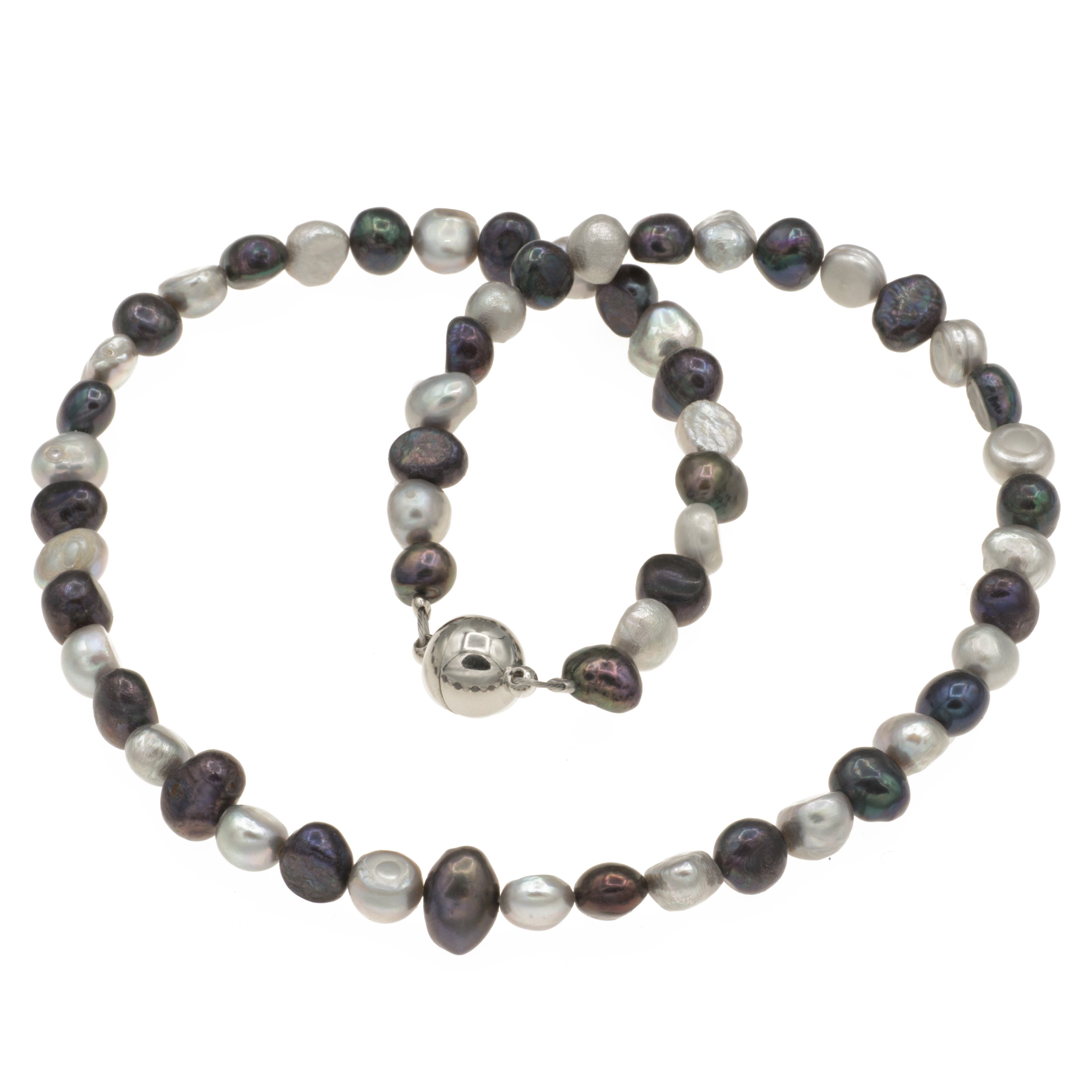 Bella Carina Perlenkette Kette mit echten Zuchtperlen Süßwasser Perlen grau, mit echten Zuchtperlen in unregelmäßiger Form