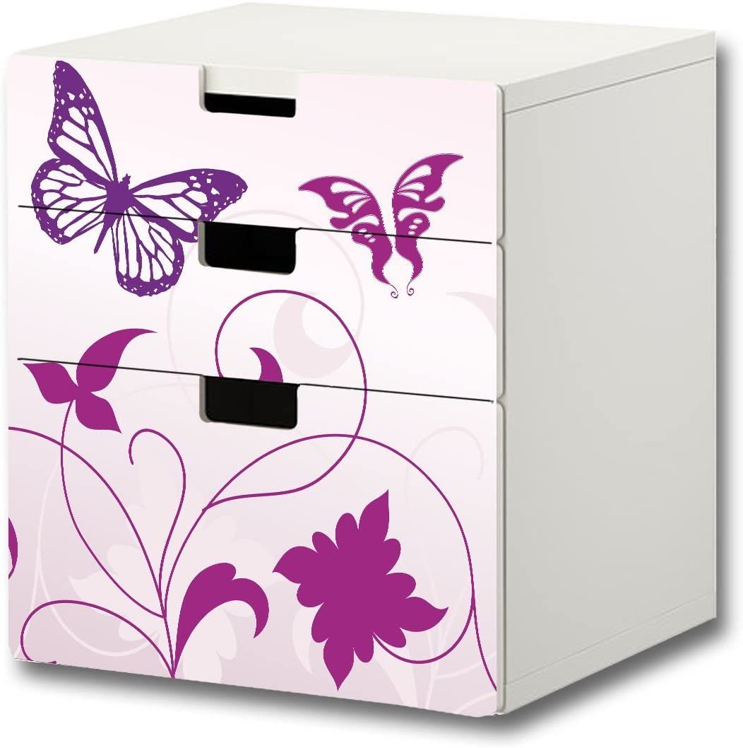 STIKKIPIX Möbelfolie S3K04, (MÖBEL NICHT INKLUSIVE) Butterfly Möbelsticker/Aufkleber - passend für die Kinderzimmer Kommode mit 3 Fächern/Schubladen STUVA von IKEA - Bestehend aus 3 passgenauen Möbelfolien