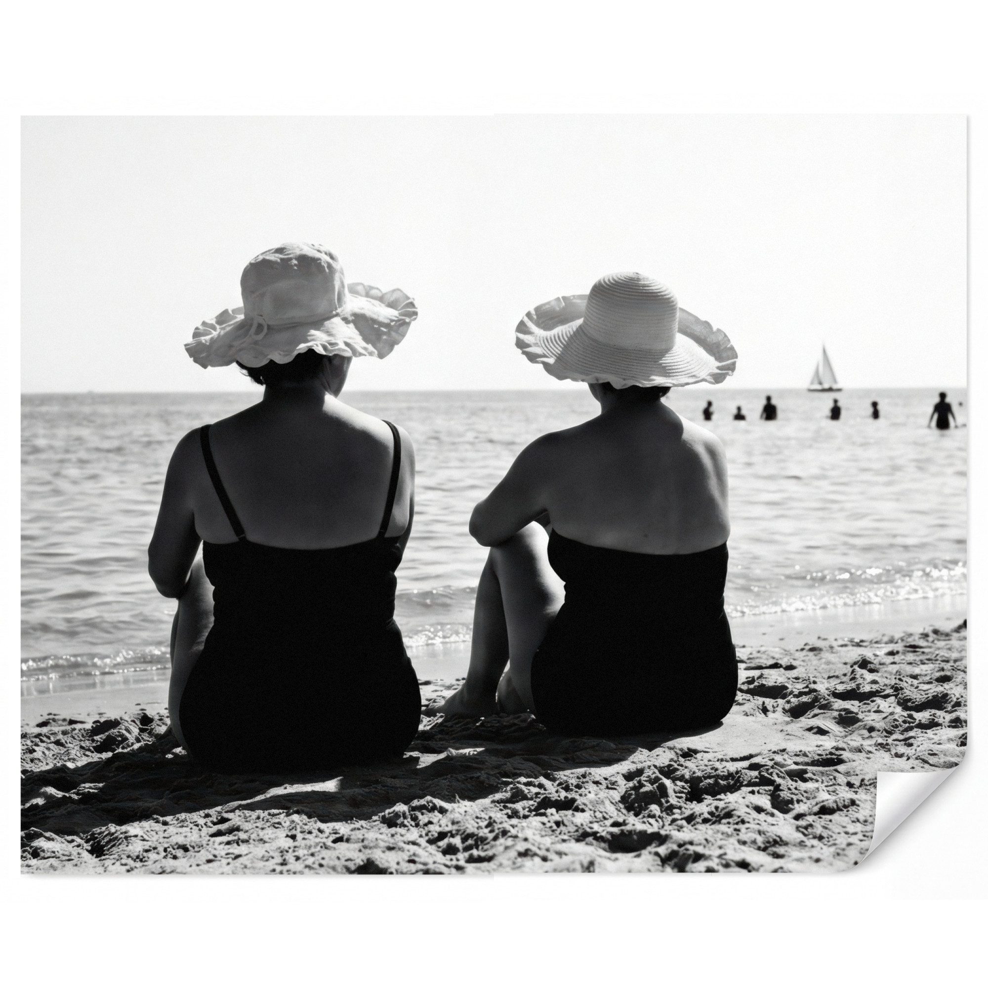 OnlyWow Fototapete Frauen – Sonnenhut – Strand – Schwarz – Weiß, Matt, bedruckt, Wanddekoration, Wandtapete, Schlafzimmer 260x220cm