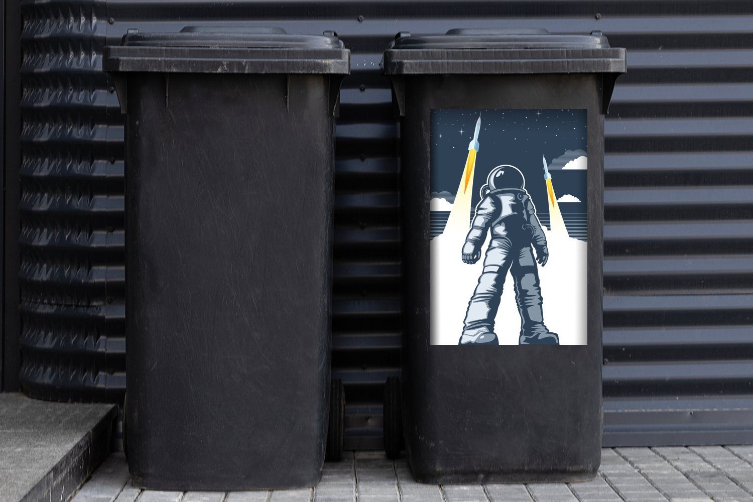 Sticker, Astronaut Rakete Container, (1 - - Abfalbehälter St), Wandsticker Weltraum Mülltonne, Mülleimer-aufkleber, MuchoWow