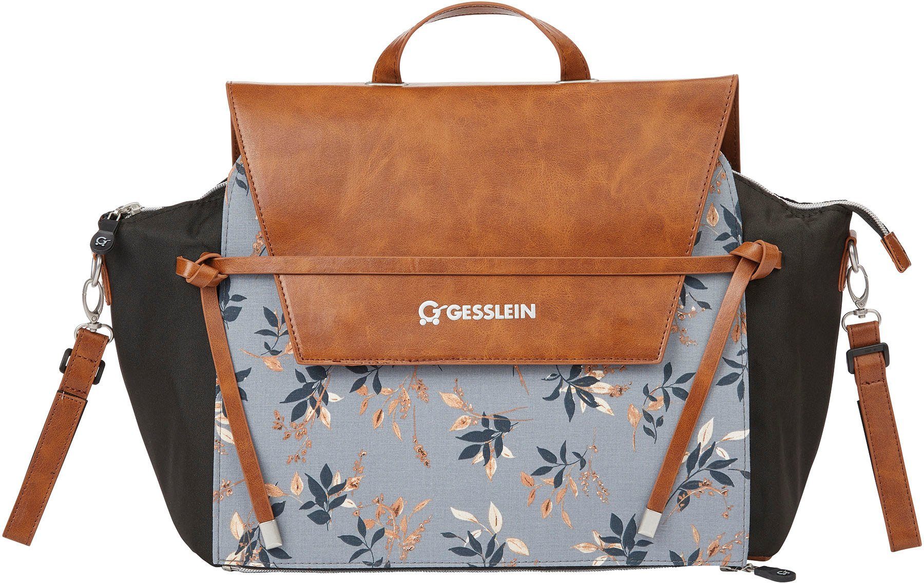 Gesslein Wickeltasche N°4 cognac, mittelblau, mit Wickelauflage und Flaschenhalter, Made in Germany