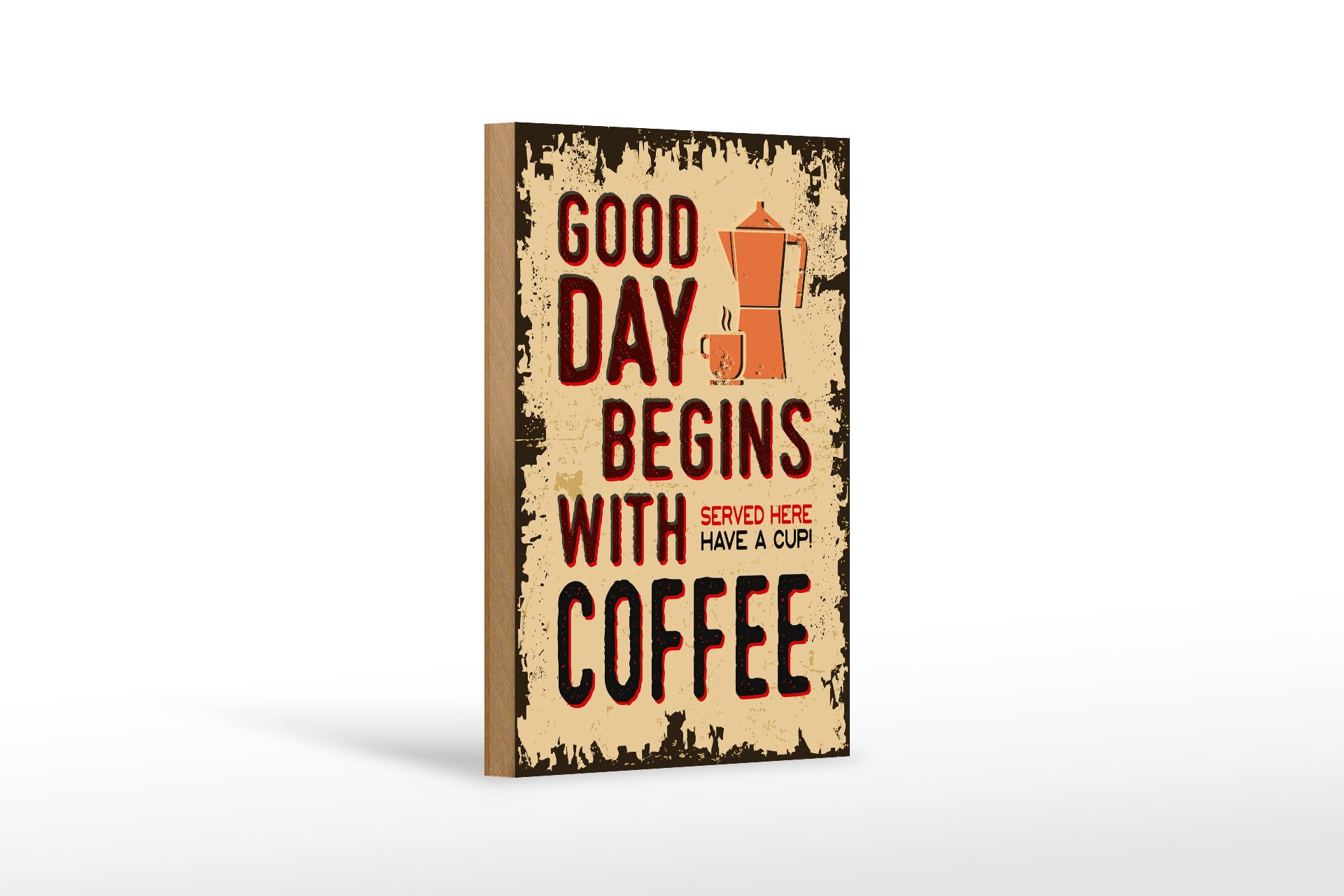 Holzbild Retro 12x18 cm Kaffee good day begins Coffee