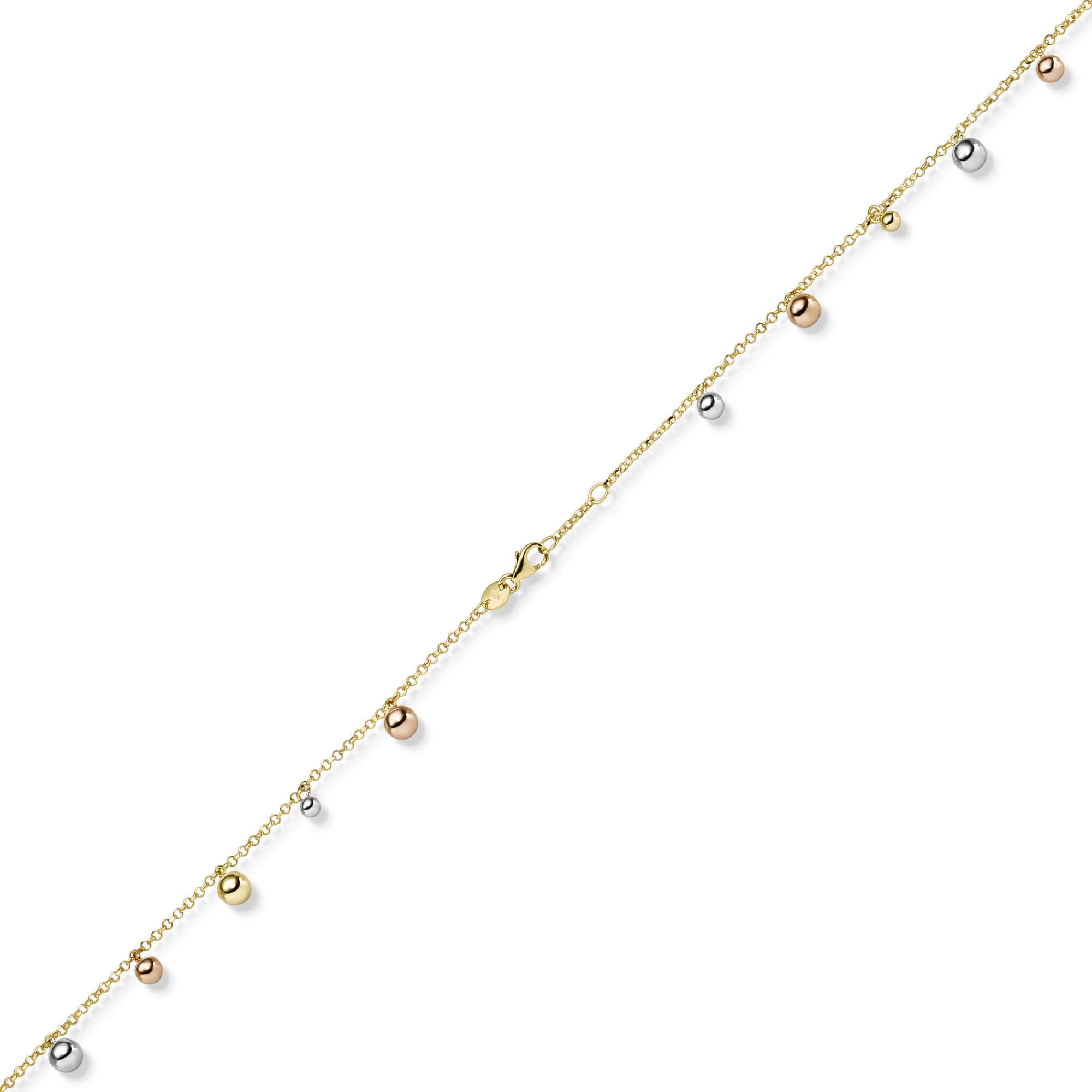Schmuck Krone Fußkette Fußkette mit Kügelchen 585 Gold tricolor 25cm, Gold 585