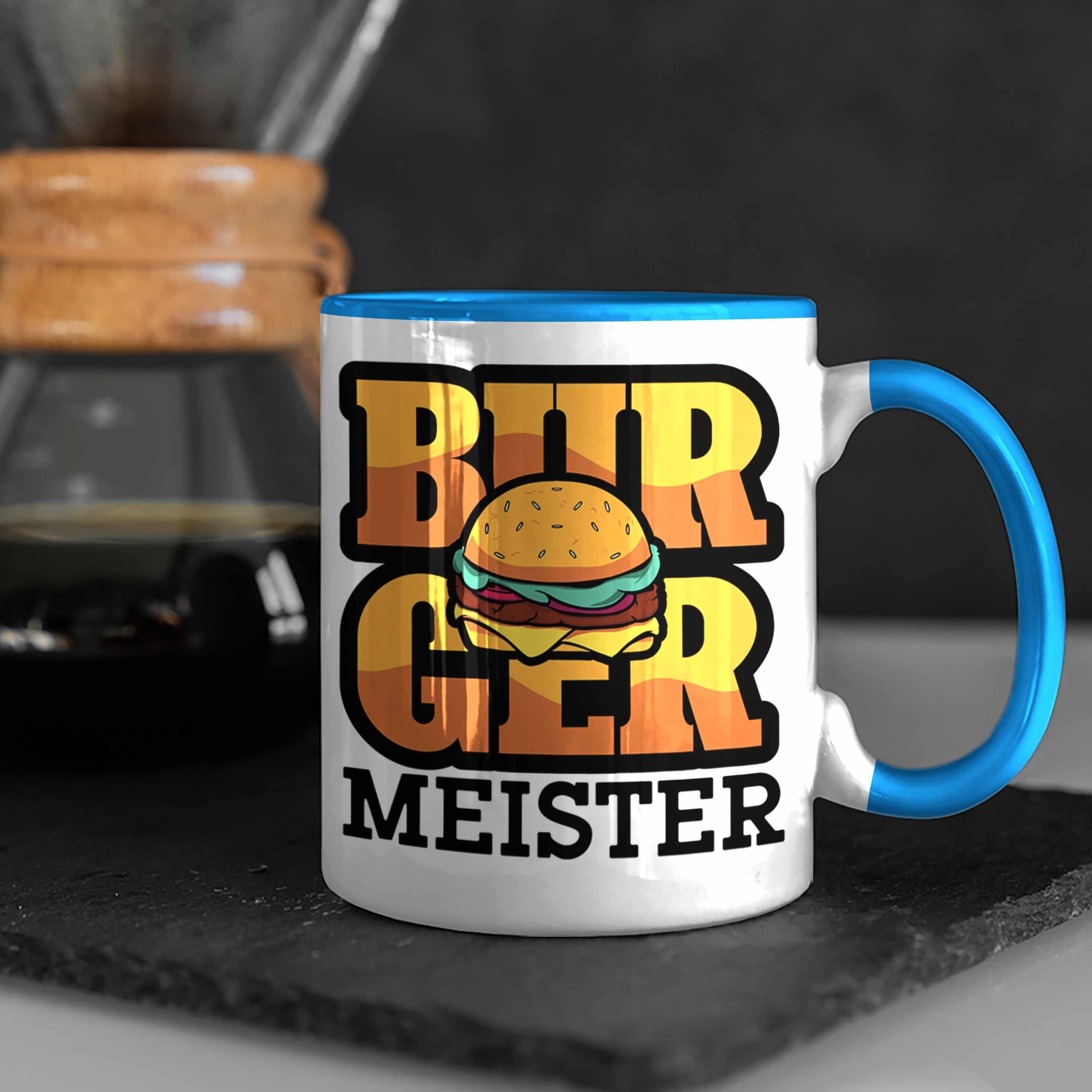 Burger Grillen Sommer Blau Tasse Spruch Burger Meister Trendation Geschenk Tasse G Liebhaber