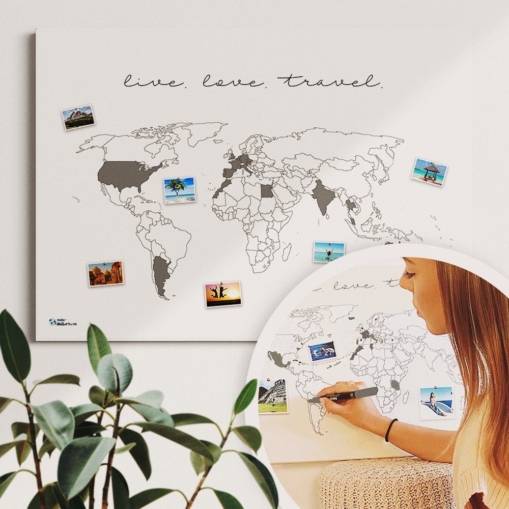 mw Leinwandbild Weltkarte zum pinnen oder ausmalen - handmade in Deutschlan günstig online kaufen