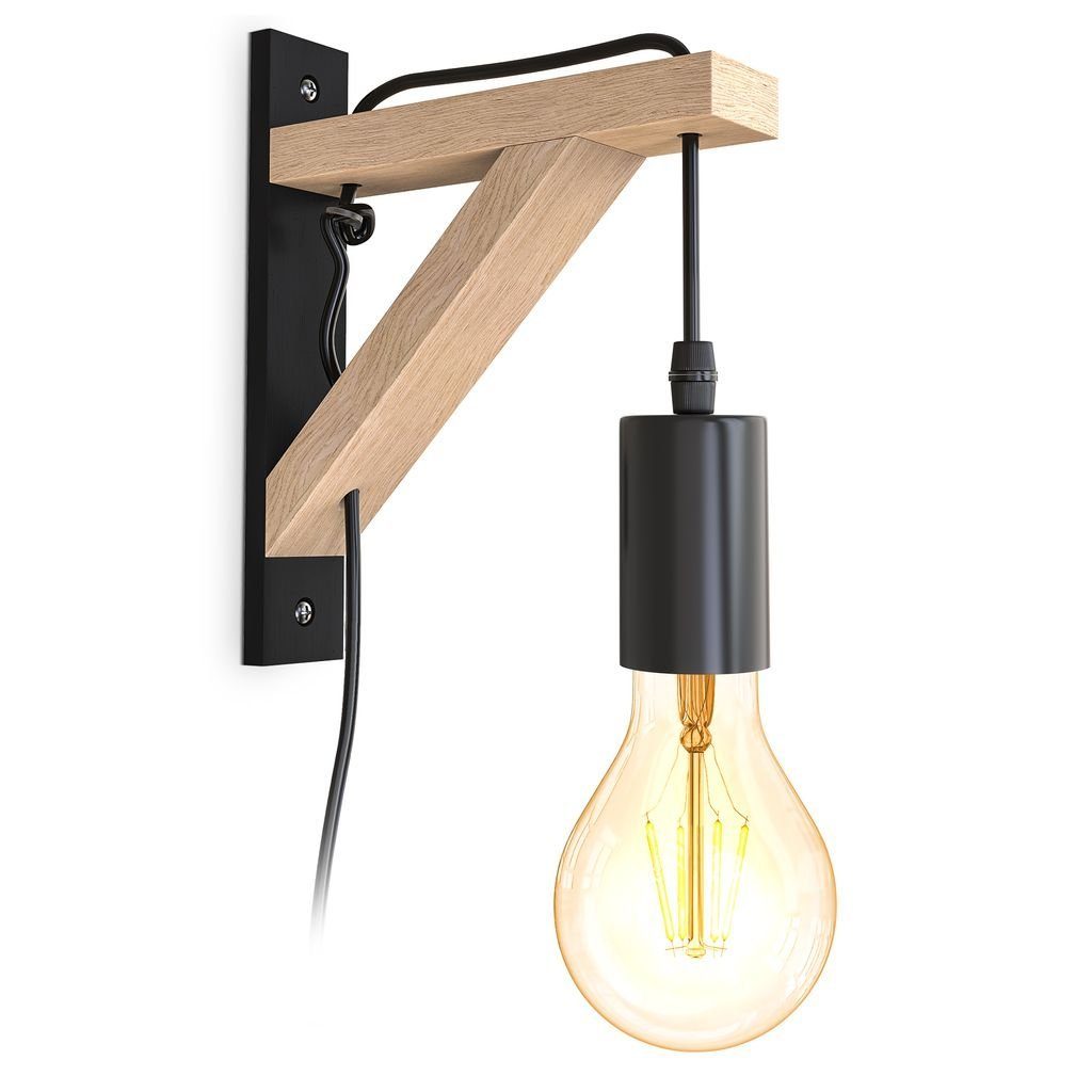 B.K.Licht Wandleuchte Wandlampe Holz Schwarz-Naturholz 2,5m günstig online kaufen