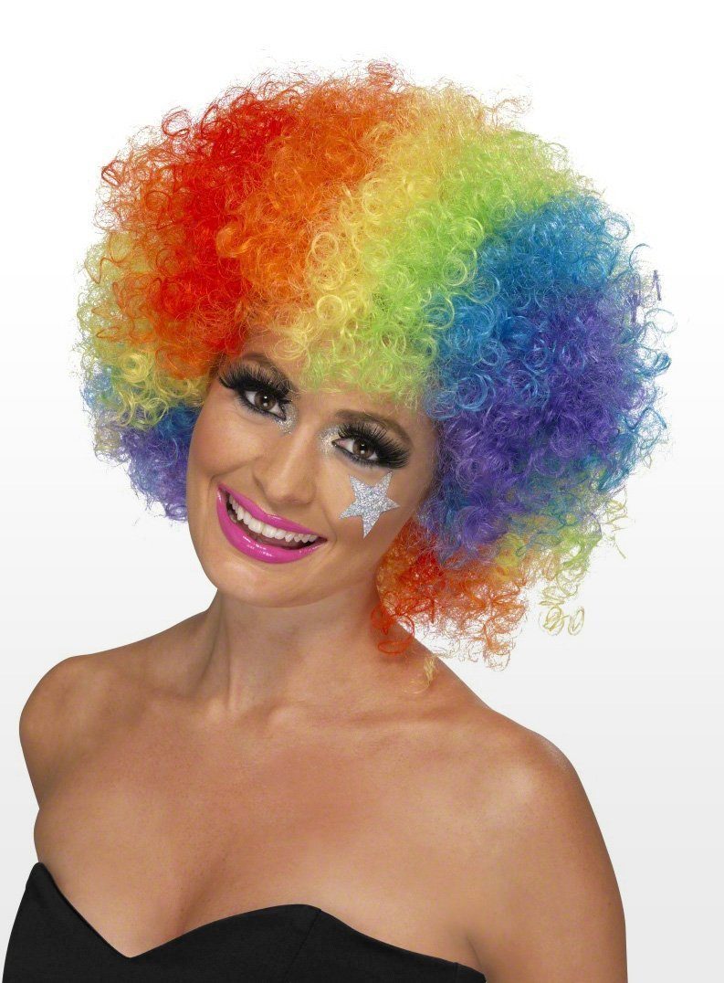Smiffys Kostüm-Perücke Clown Perücke regenborgen Karneval Faschingskostüm, Lustiges Accessoire für närrische Auftritte