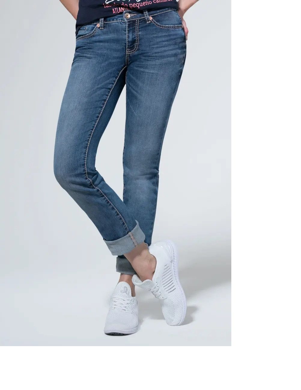 SOCCX Bequeme Jeans Damen Denim RO:MY Regular Fit dark stone used Recyceltes Polyester