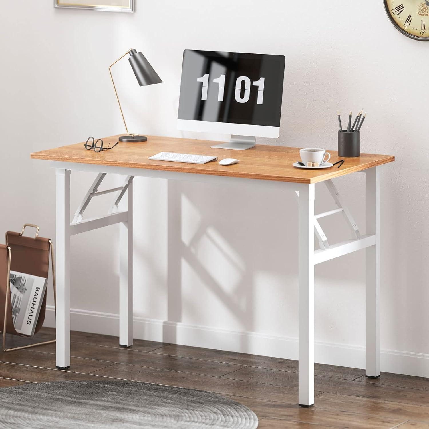 LuxusKollektion Klapptisch Klapptisch 100x60x75 cm Computertisch Büroarbeitsplatz Teak Weiss