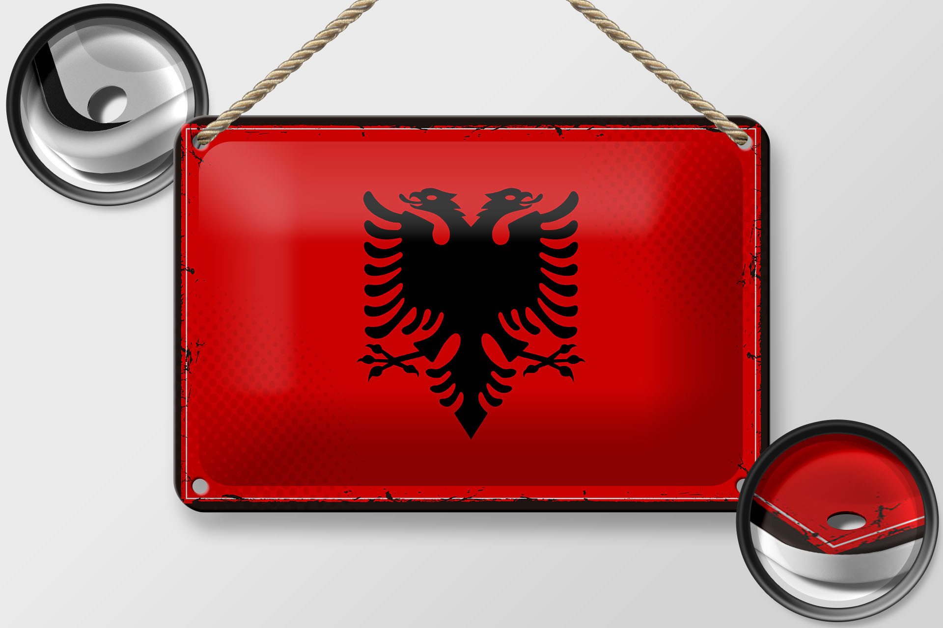 Femer GmbH Metallschild Flagge Albaniens 18x12cm Retro Flag Albania, (1 St), gewölbte Oberfläche, abgerundete Ecken, umgeschlagene Kanten