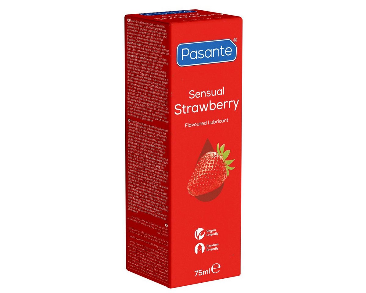 Pasante Gleitgel Sensual Strawberry Lube (mit Erdbeer-Geschmack), fruchtiges Gleitgel, Flasche mit 75ml, lange gleitfähig, nicht klebend, parabenfrei, kondomfreundlich