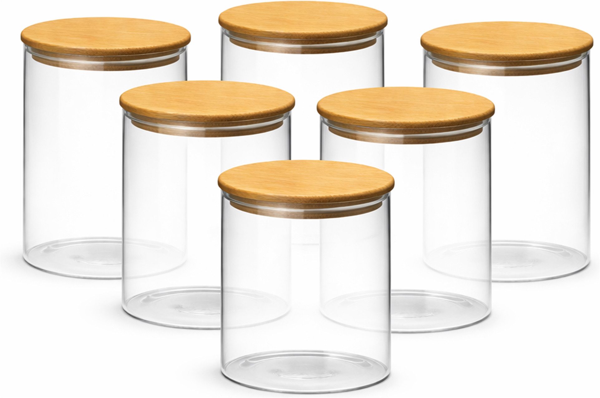 van Well Vorratsglas Vorratsdose Ella, 6 Stück, Bambus, Glas, (Set, 6-tlg), mit Bambusdeckel