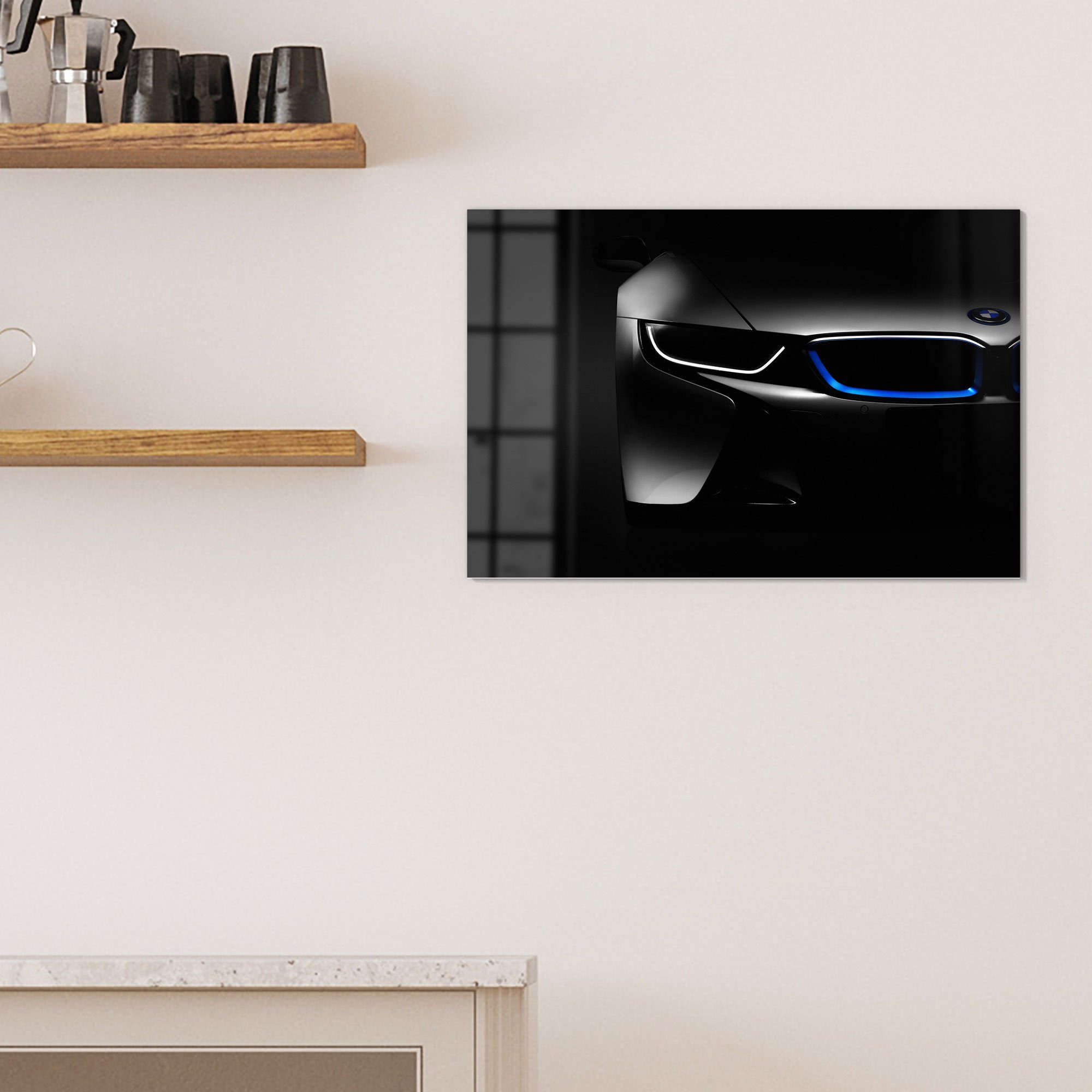 DEQORI Magnettafel 'BMW i8 Frontalaufnahme', Whiteboard Pinnwand beschreibbar