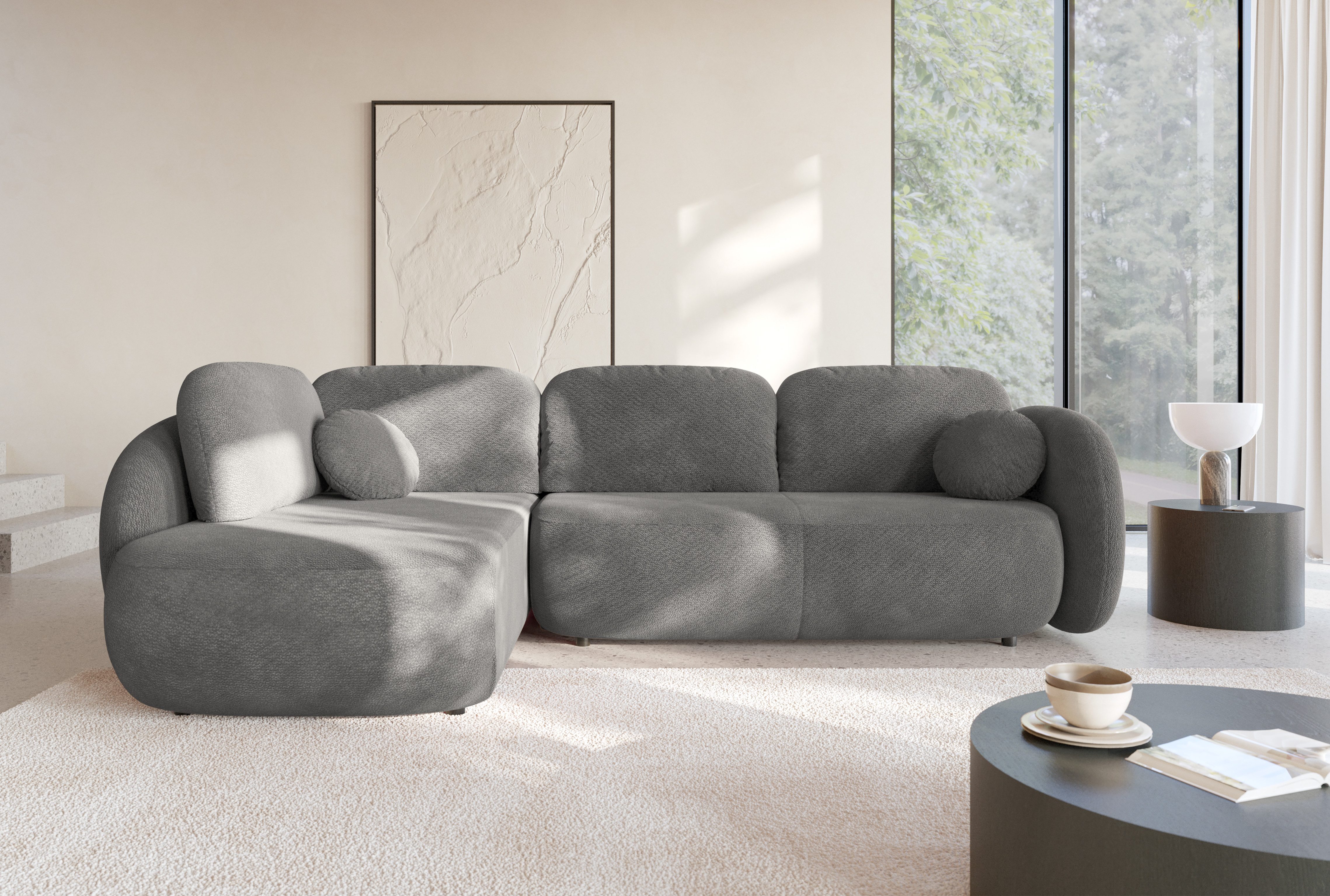 Goldstoff Ecksofa "Olio II" mit Schlaffunktion & Bettkasten - Modernes Schlafsofa, Eckcouch XXL mit Bonellfederung & Bettfunktion für Gäste 1 Teile, Designer Wohnlandschaft L-Form mit Relaxkomfort & Federung
