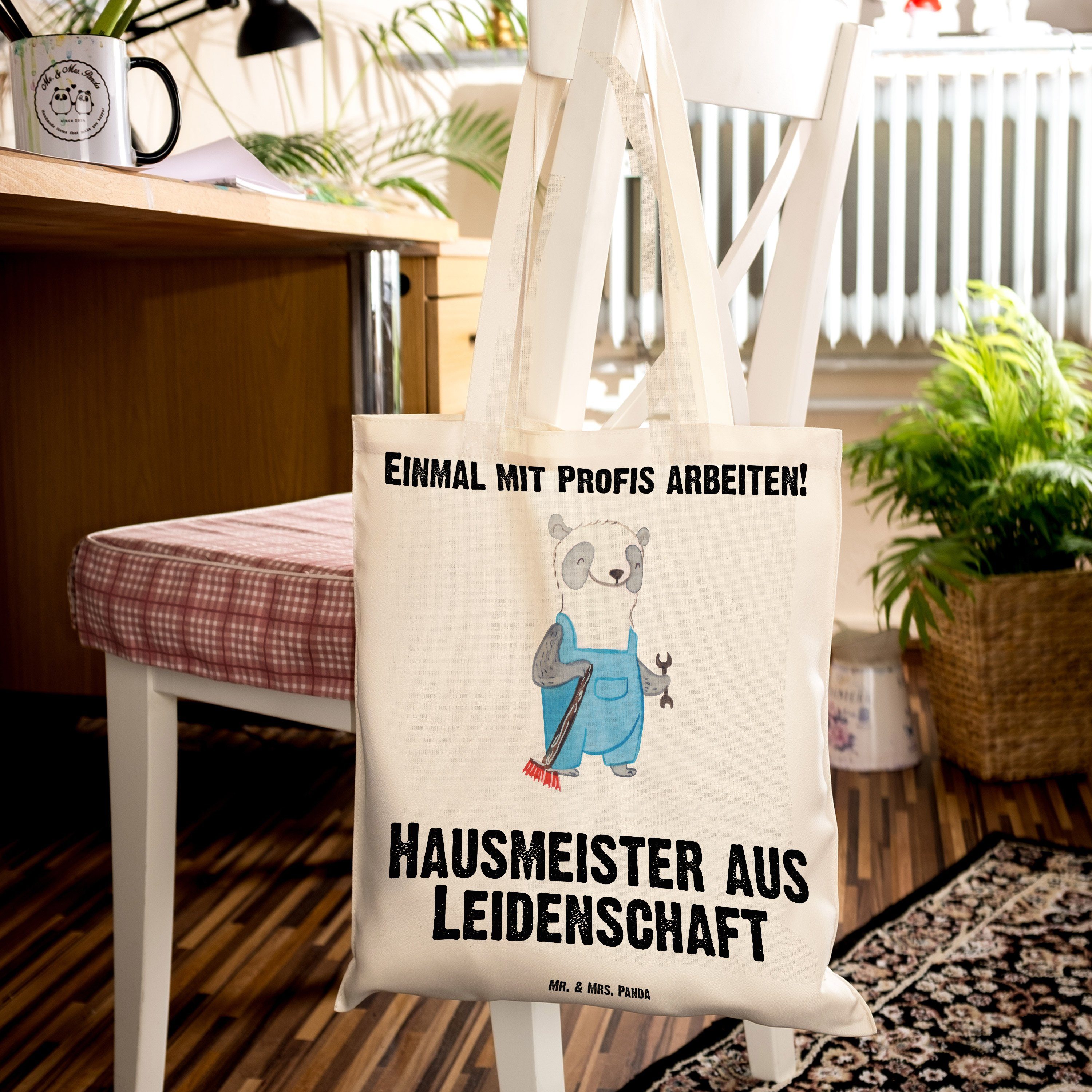 Transparent (1-tlg) Mrs. Panda Tragetasche Geschenk, - Leidenschaft Hausverwalter, Hausmeister - & aus Mr.