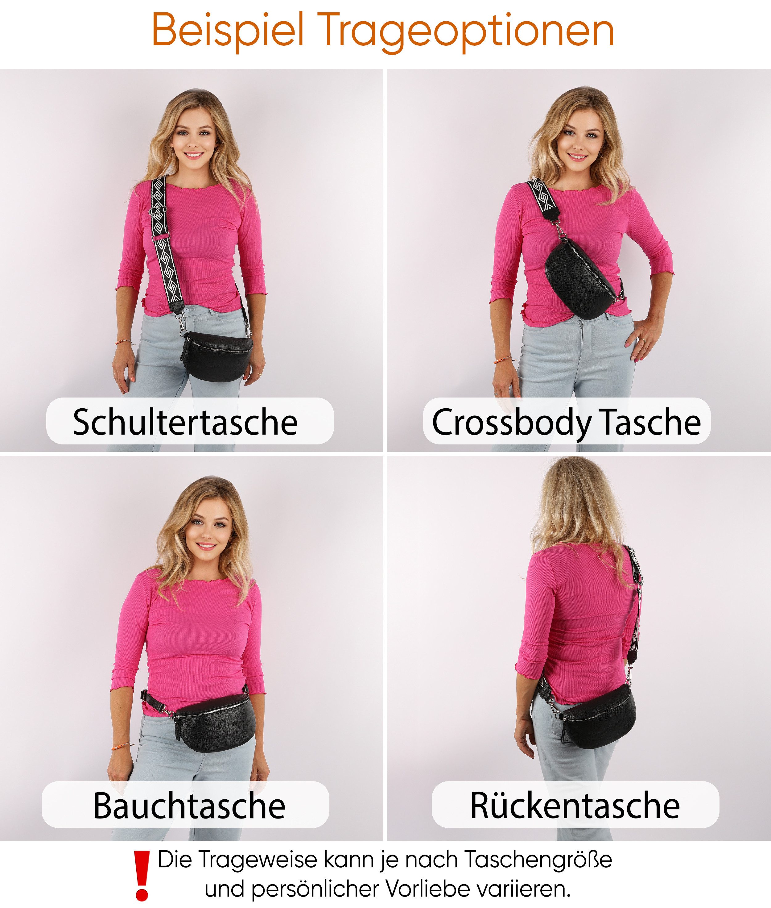 SEVA Gürteltasche Bauchtasche Damen Echtleder, Gürteltasche groß, Umhängetasche kleine (Crossbody Tasche Groß, Umhängetasche Damen aus Echtleder, Brusttasche, Erhältlich in den Größen: Small, Medium, Large, X-Large, XX-Large), Echtleder, verstellbare Gurte, Made in Italy, 20 Farben, 5 Größen