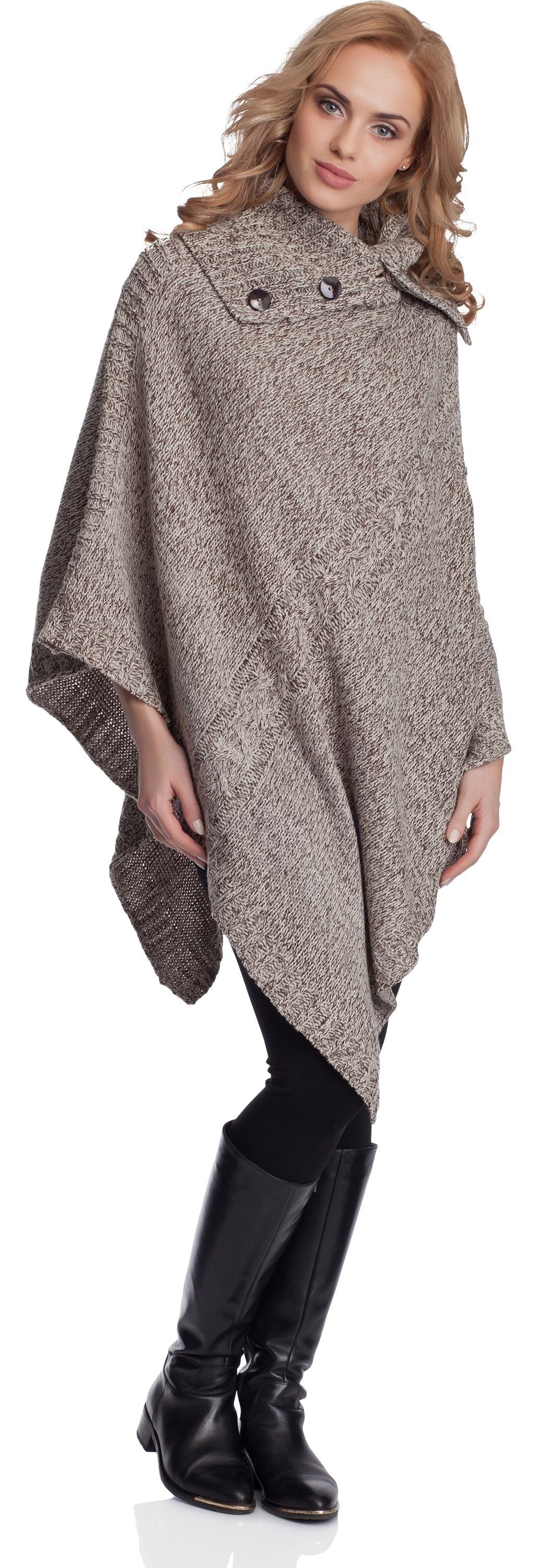 Style Damen Strickponcho Poncho 2V3T1 Beigemelange Merry