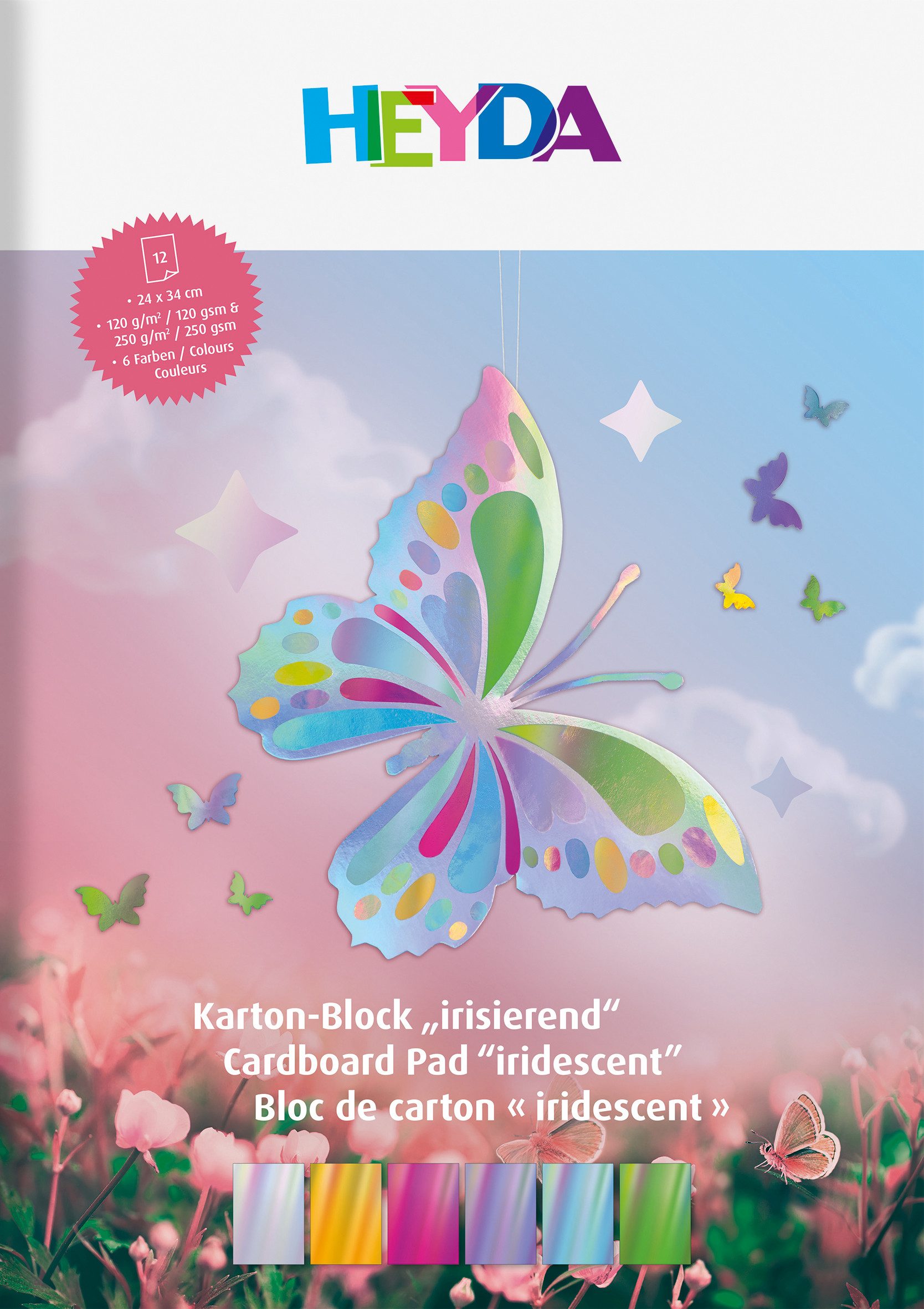Heyda Motivpapier Karton-Block Irisierend, 12 Blatt