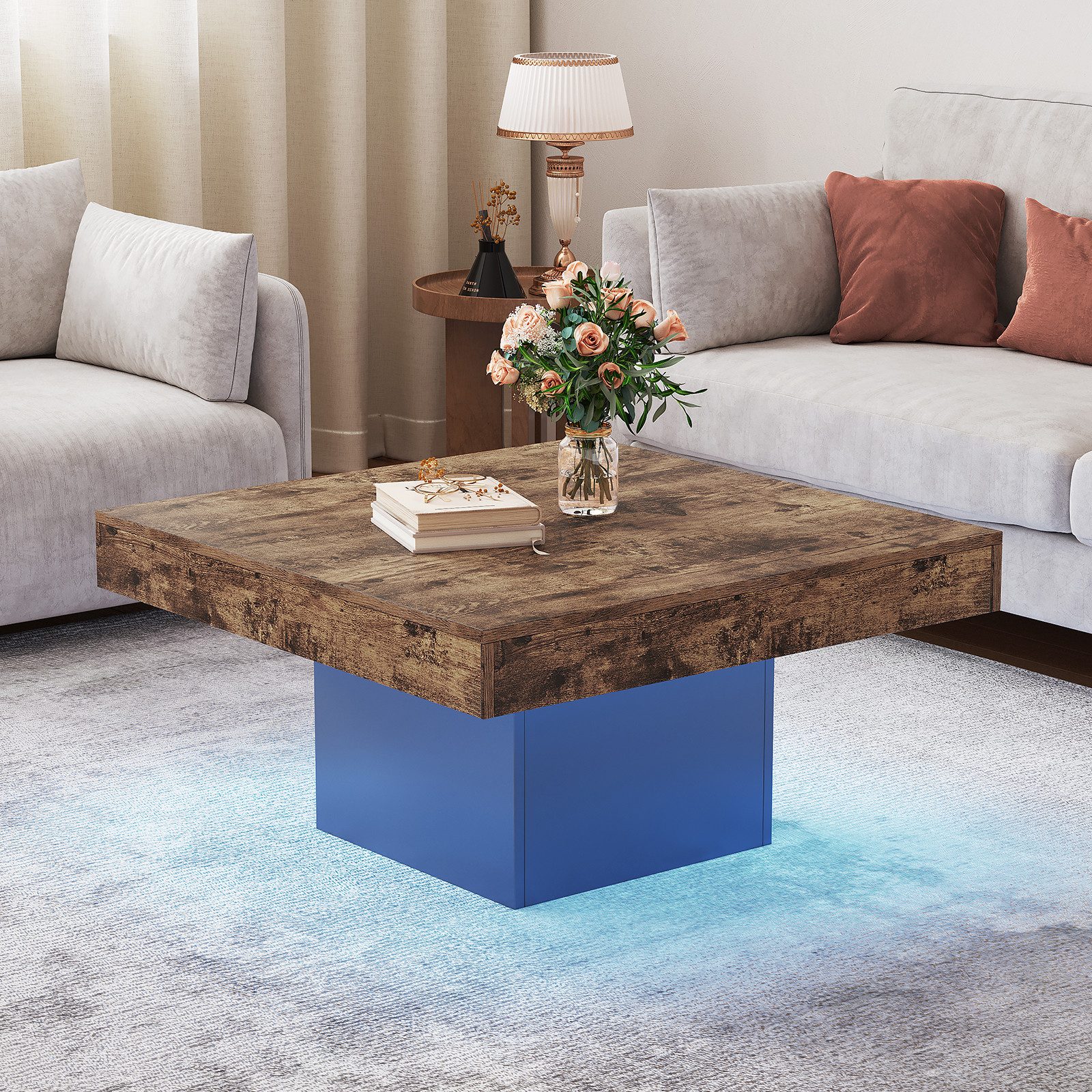 radelldar Couchtisch Wohnzimmertisch mit led beleuchtung hautänhliche textu günstig online kaufen