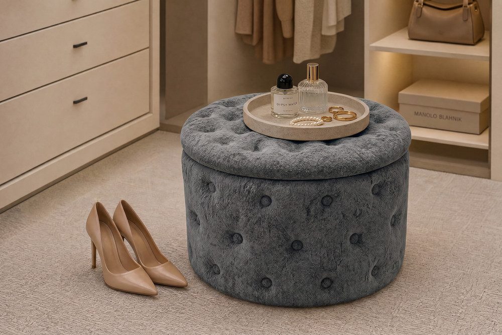 riess-ambiente Sitzhocker MODERN BAROCK 60cm grau - Bouclé, m. Stauraum, Barock, multifunktional (Einzelartikel, 1 St), Eleganter Sitz - ideal für Ankleide, Flur, Wohnzimmer & Garderobe