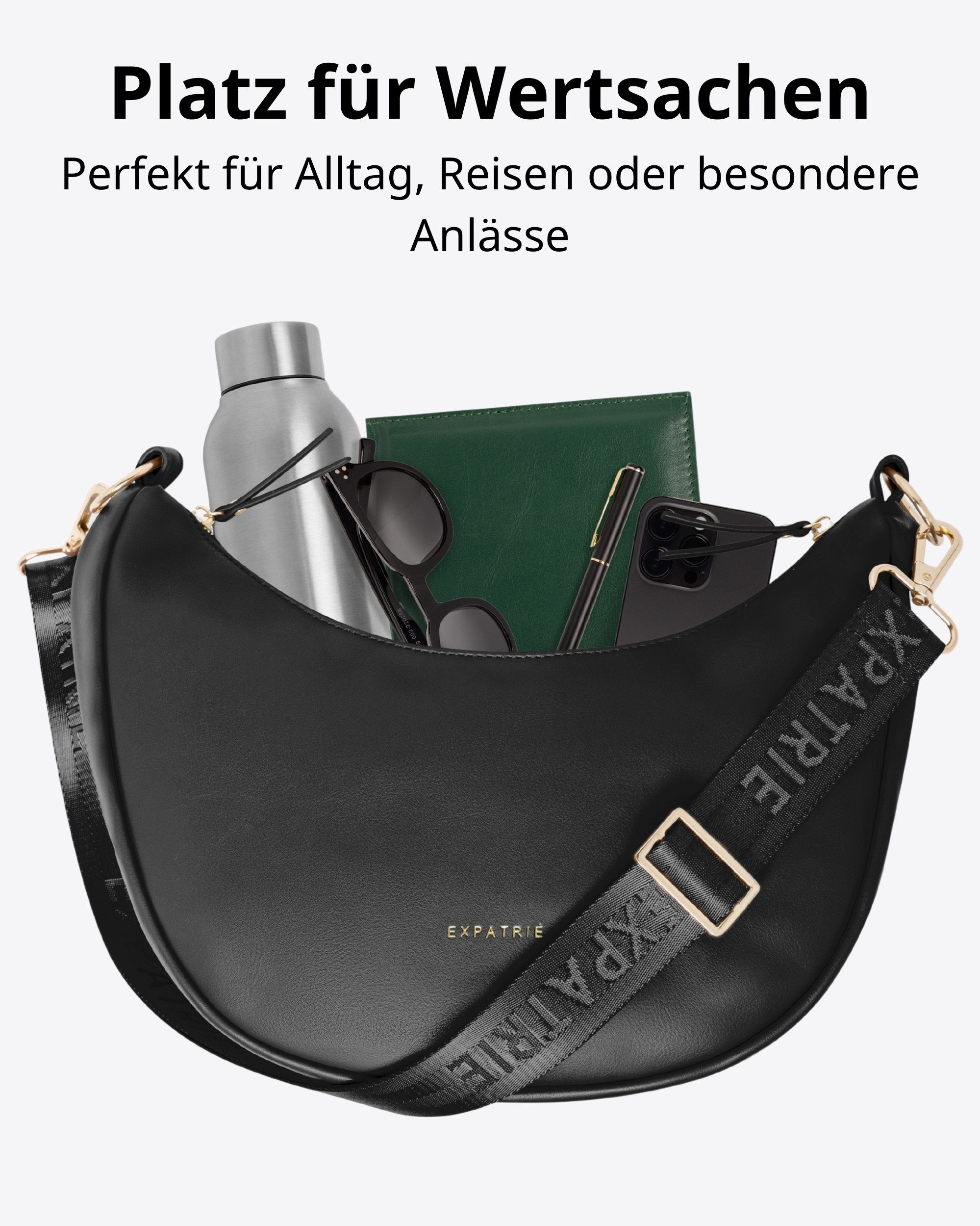 Expatrié Umhängetasche Lea Medium Half Moon Bag Schultertasche, Elegante Crossbody Bag in Halbmond Form, Wasserabweisend
