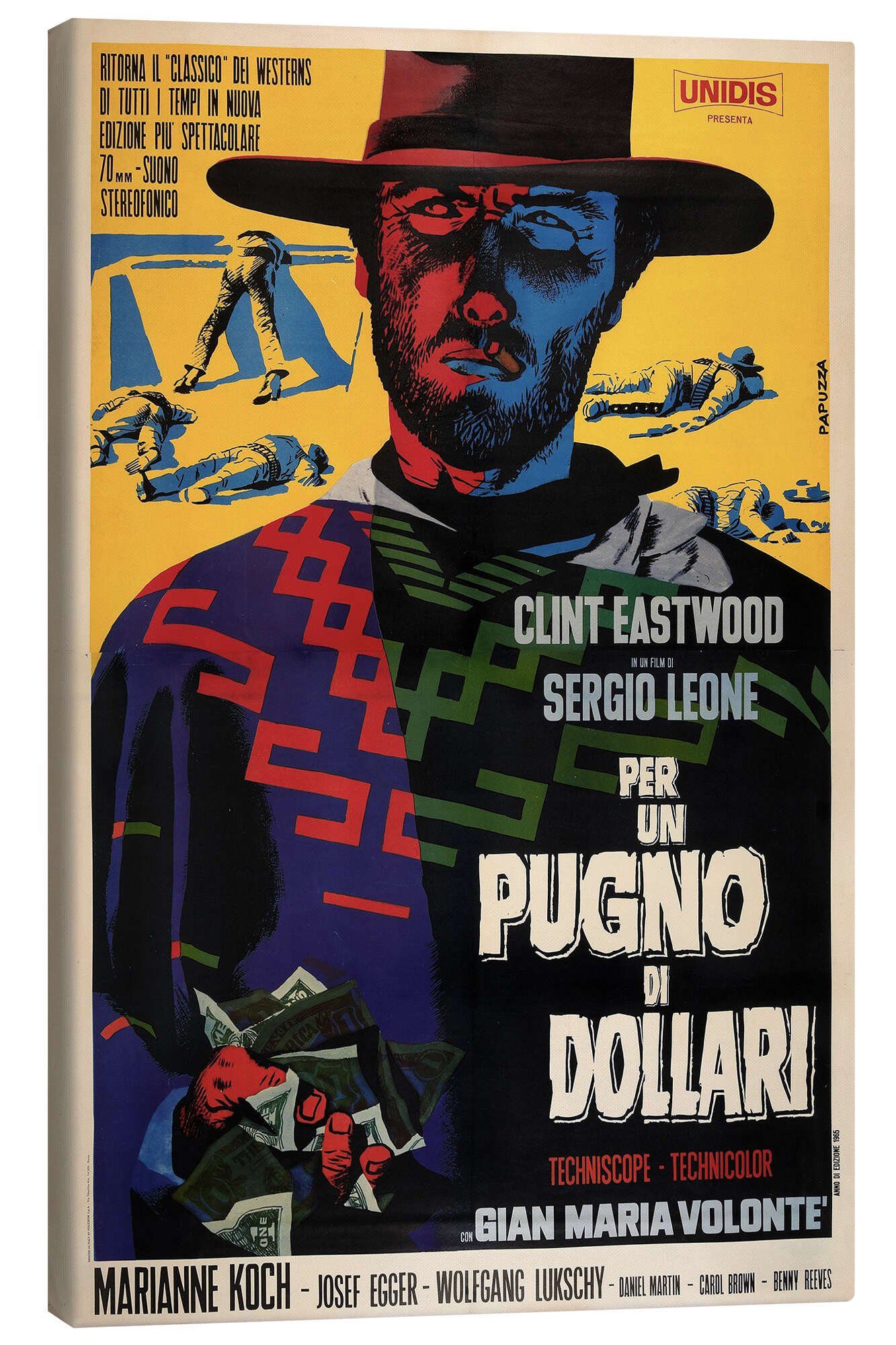 Posterlounge Leinwandbild Vintage Entertainment Collection, Für eine Handvoll Dollar (Italienisch), Wohnzimmer Vintage Illustration