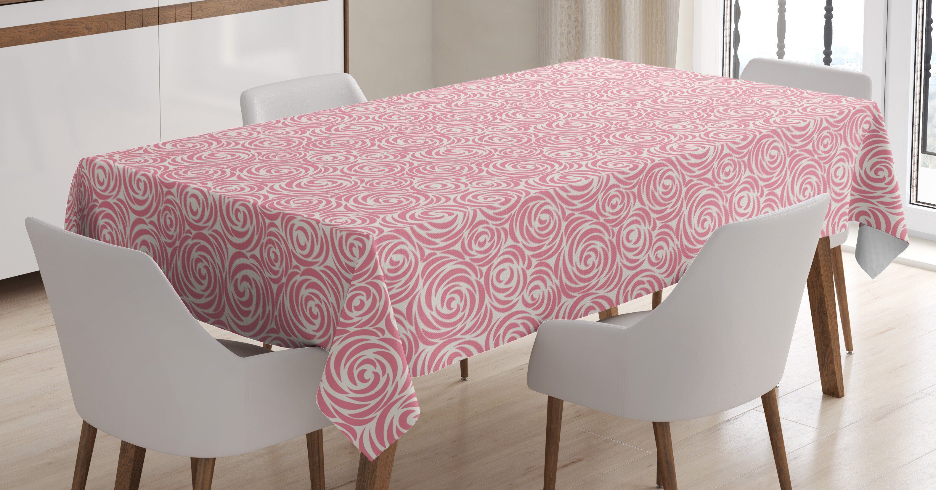 Abakuhaus Tischdecke Farbfest Waschbar Für Swirl Blooms Rose Farben, den Außen Linie Abstract Klare geeignet Bereich