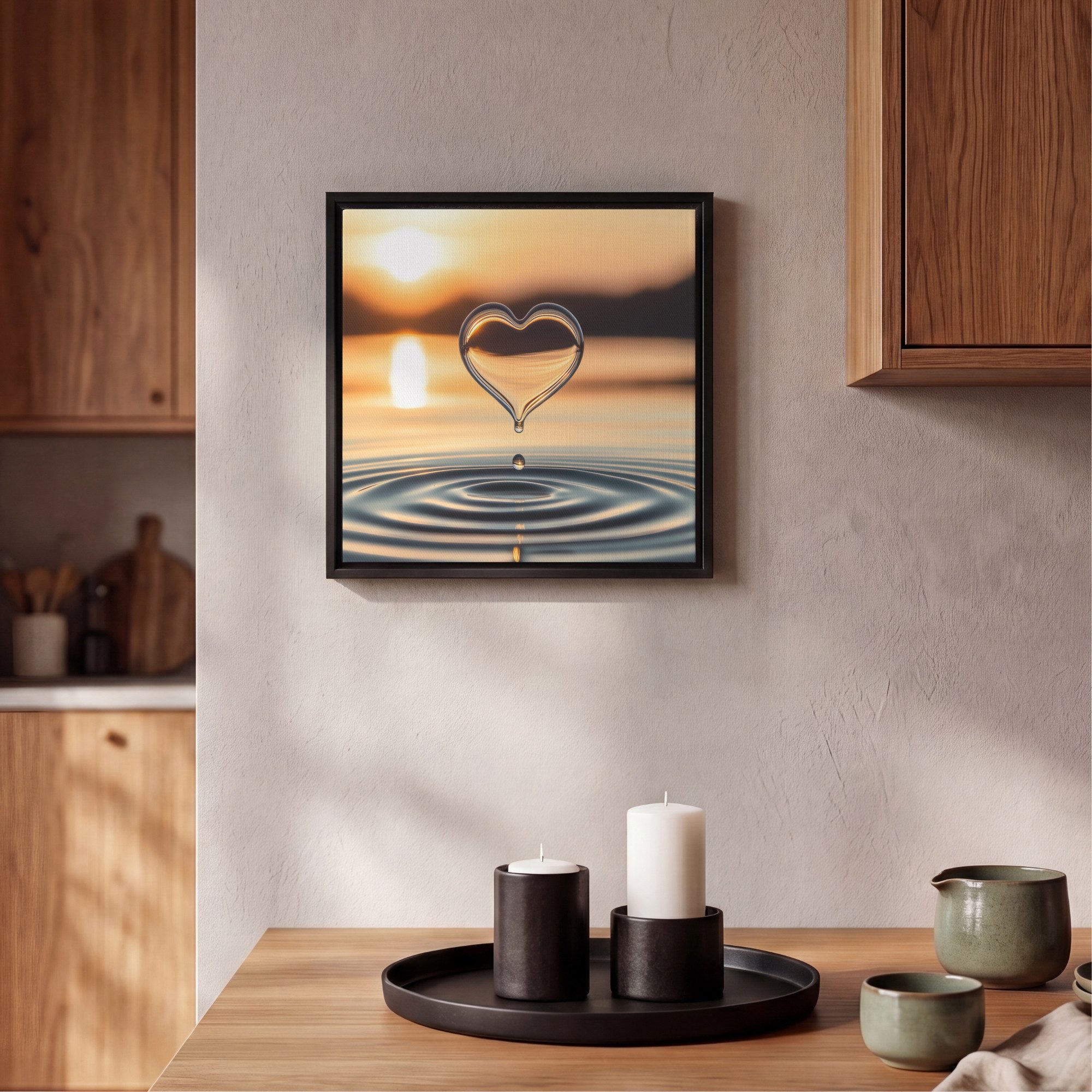 OneMillionCanvasses® Leinwandbild mit Rahmen - Herz - Wasser - Sonnenuntergang - Natur - Zen, Fotodruck (1 St), Leinwand Bilder Klein, Wand Dekoration Aesthetic – Bild 2 von 5