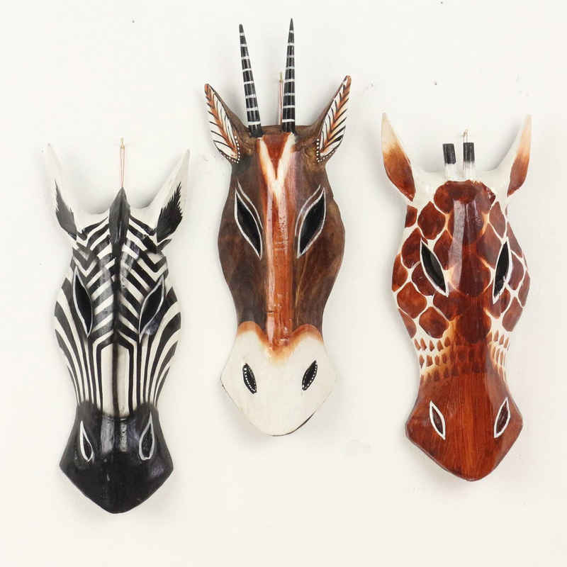 Oriental Galerie Dekofigur 3er Set Wandmasken Afrika Zebra Antilope Giraffe 30 cm (1 St), Afrikanische Dekofiguren Skulpturen zum aufhängen
